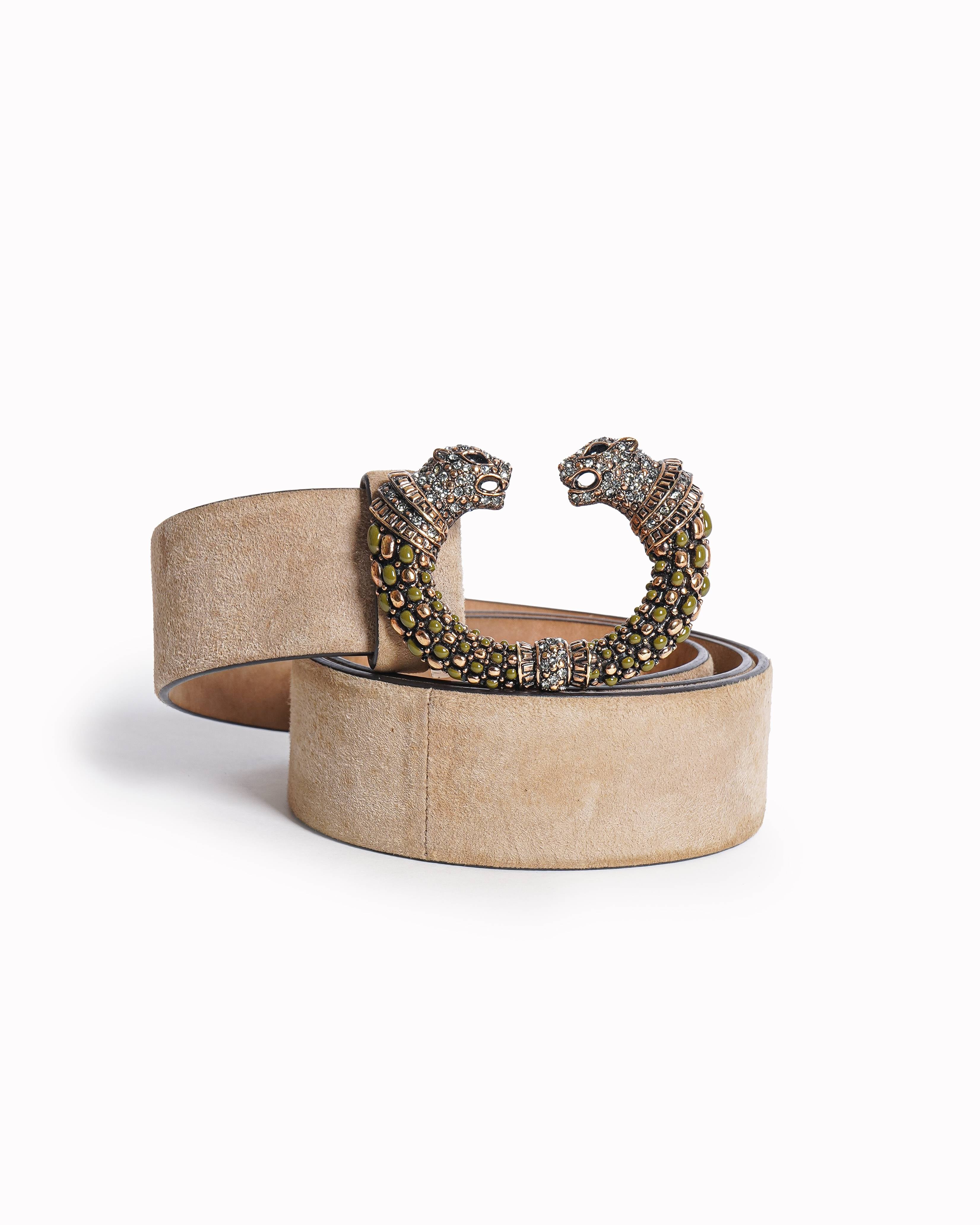 Roberto Cavalli Women's Suede Belt With Embellished Panther Buckle