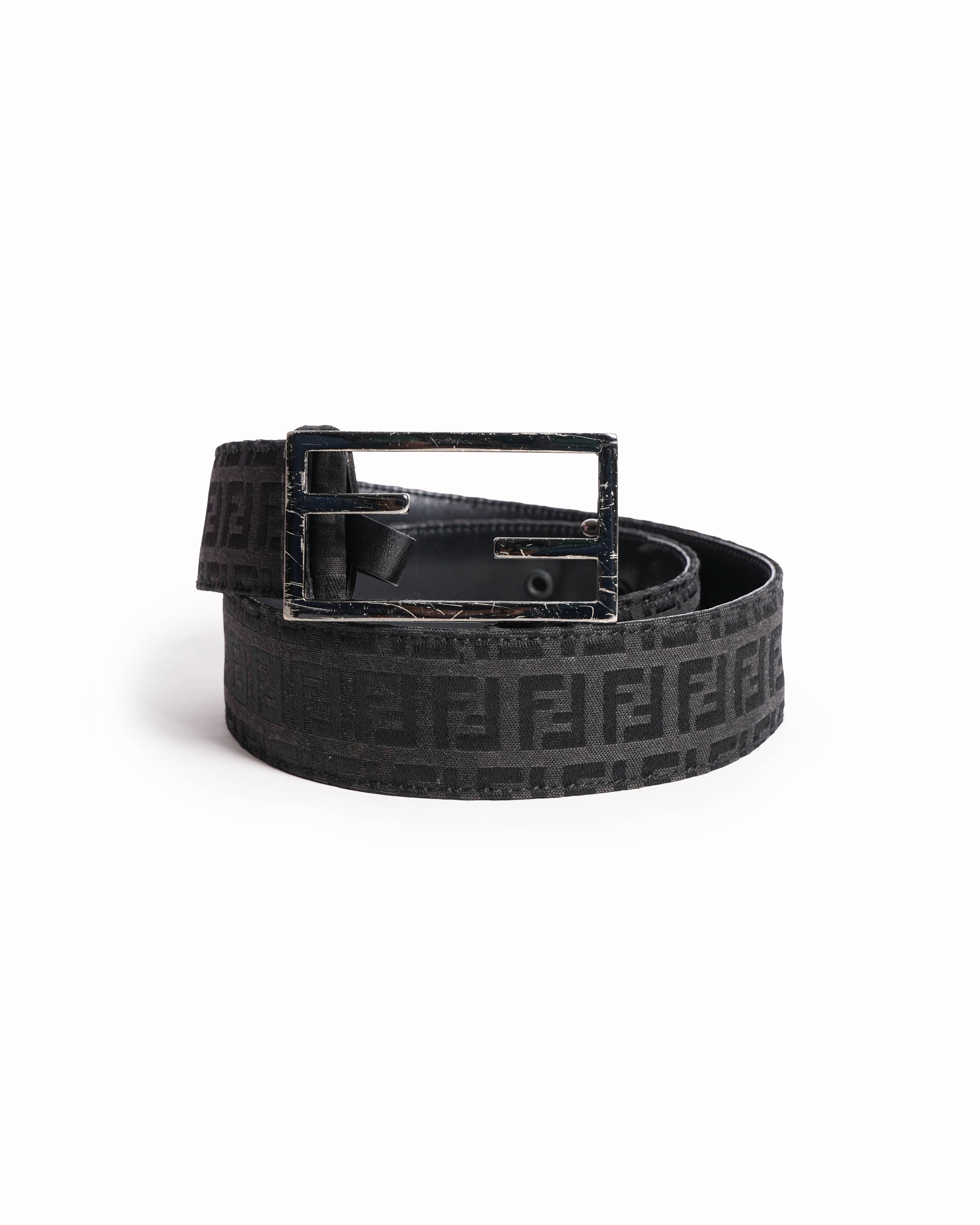 Fendi black & grey monogram belt