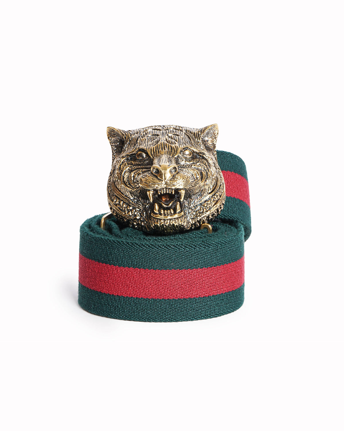 Gucci Green/Red Web Tiger Head Buckle Waist Belt