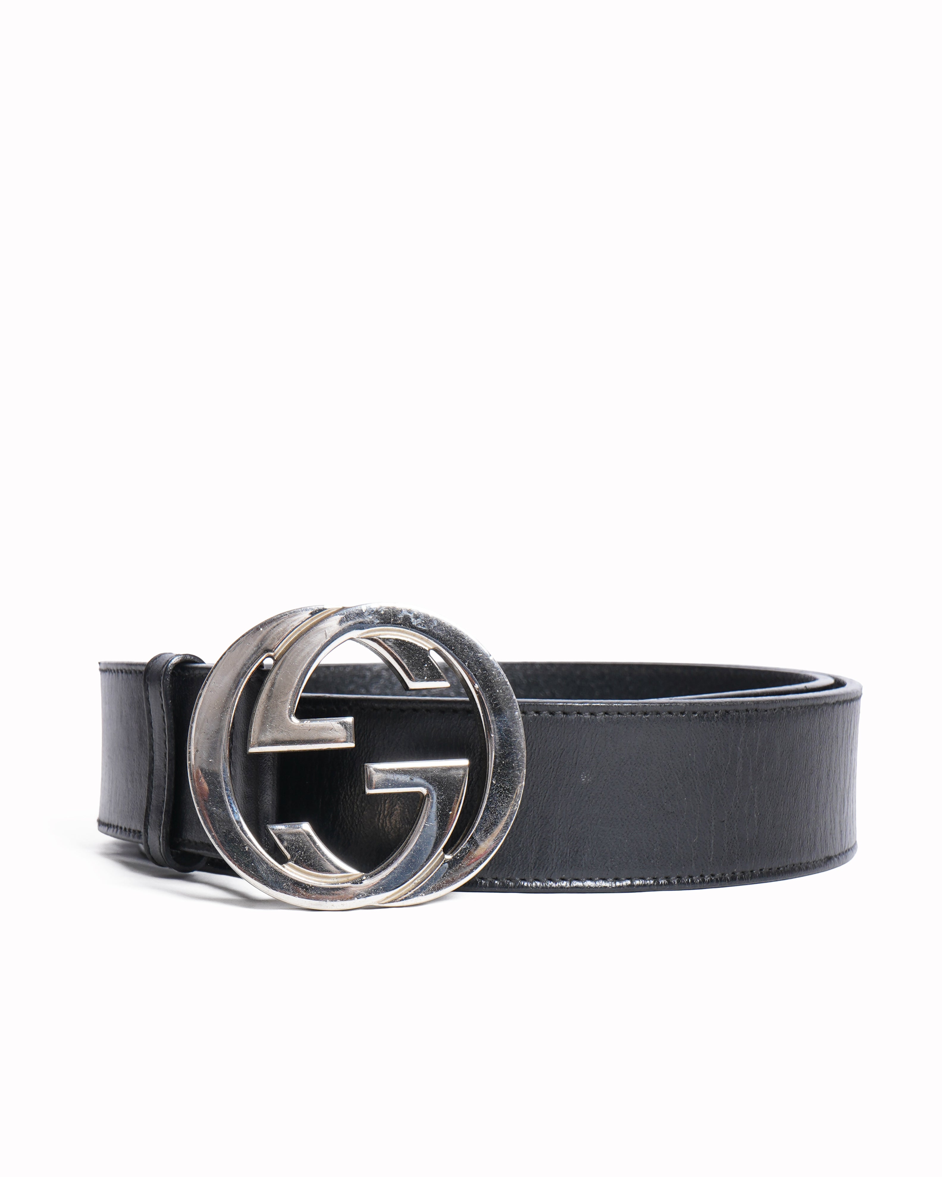 Gucci black leather gg buckle belt
