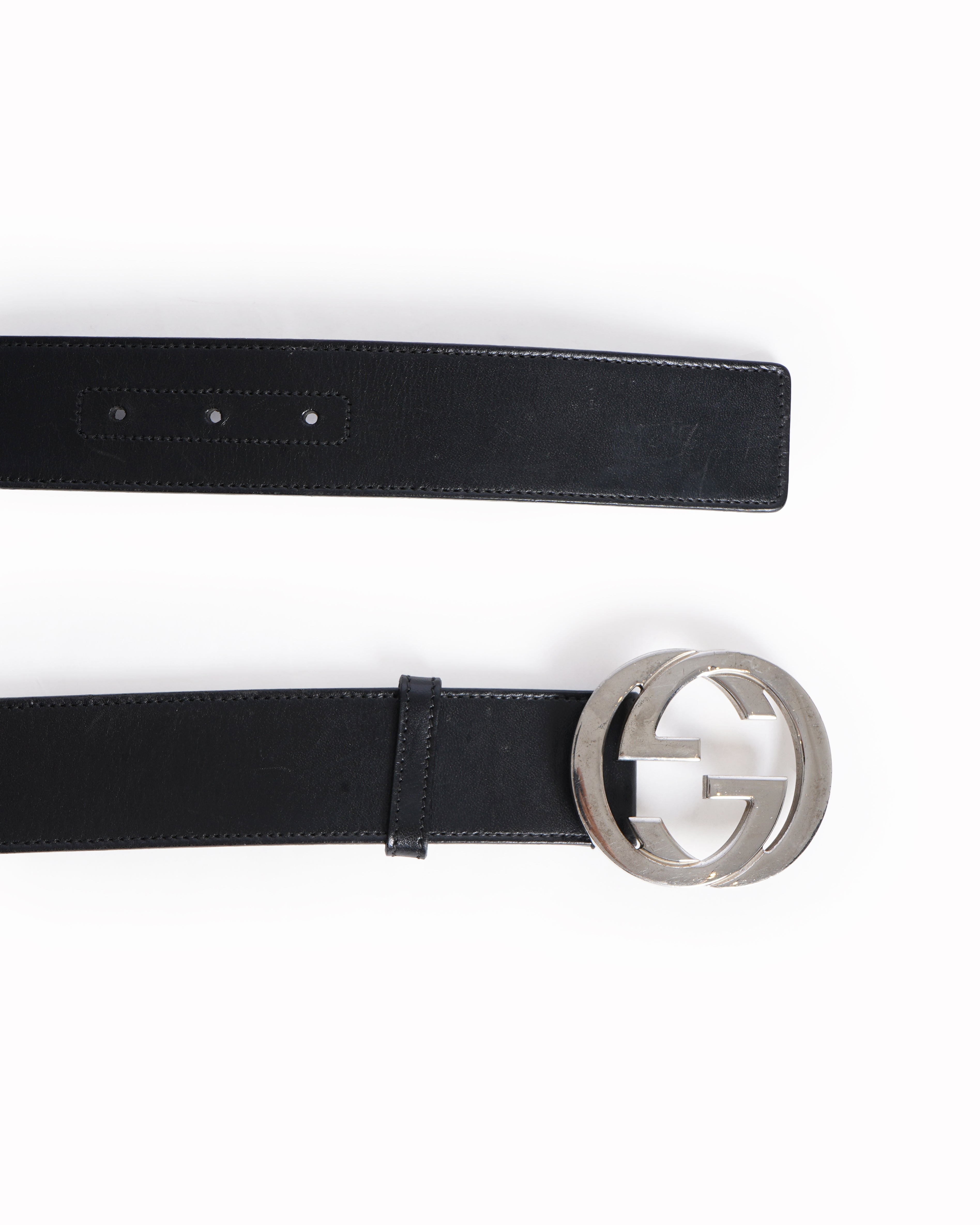 Gucci black leather gg buckle belt