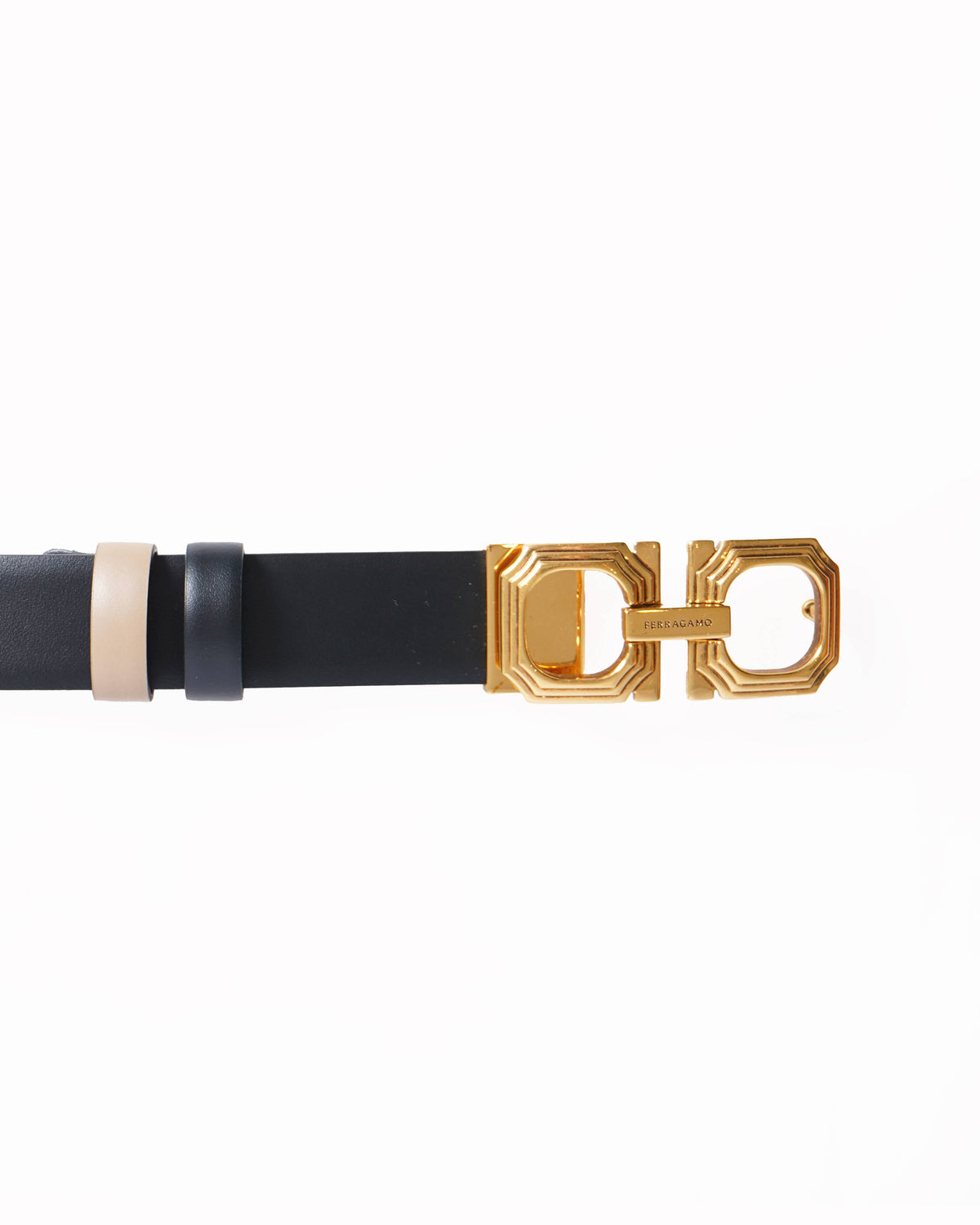 Salvatore Ferragamo Double Gancio Reversible Leather Black & Tan Belt