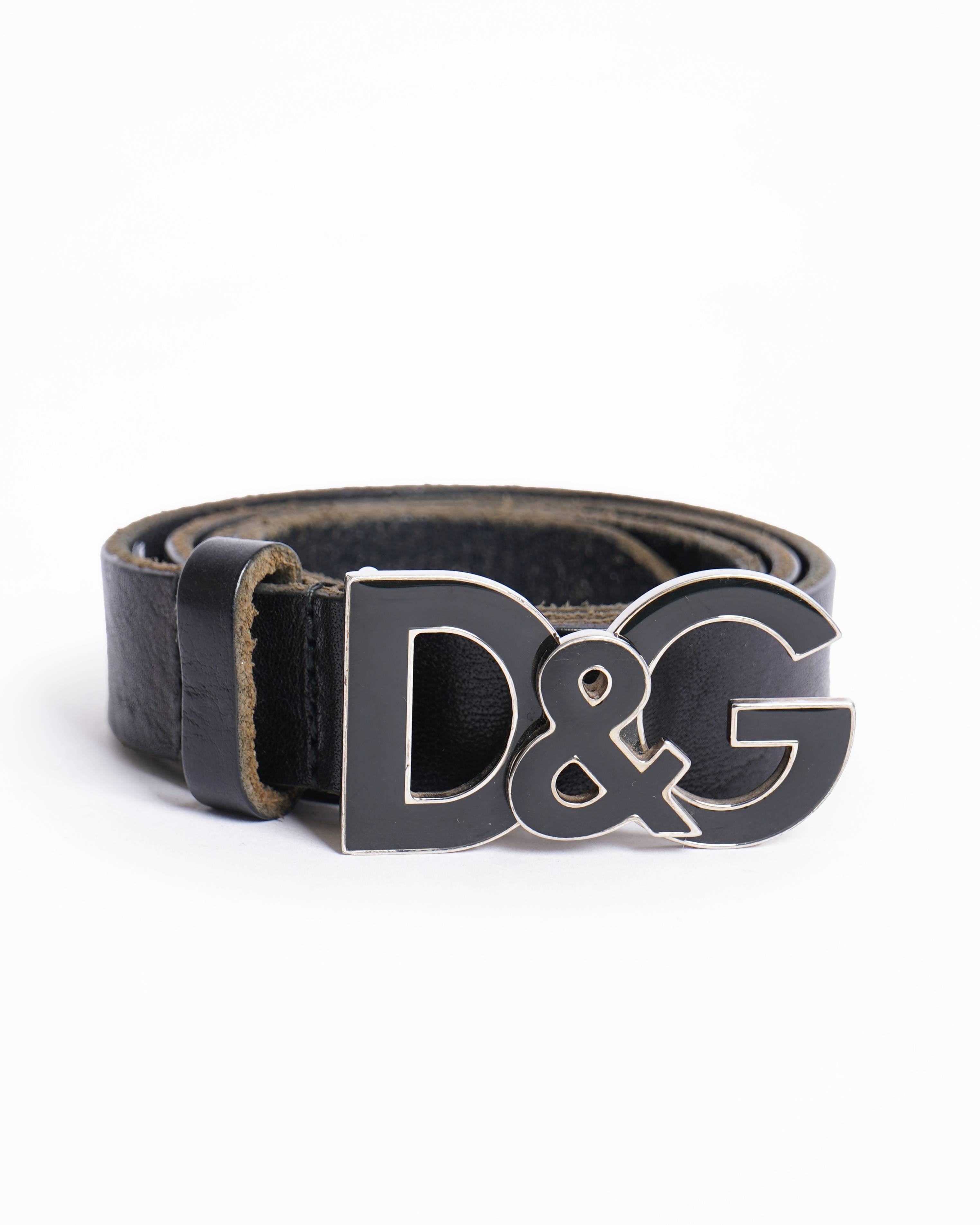 Dolce Gabbana Black Belt Burnished D&G Buckle