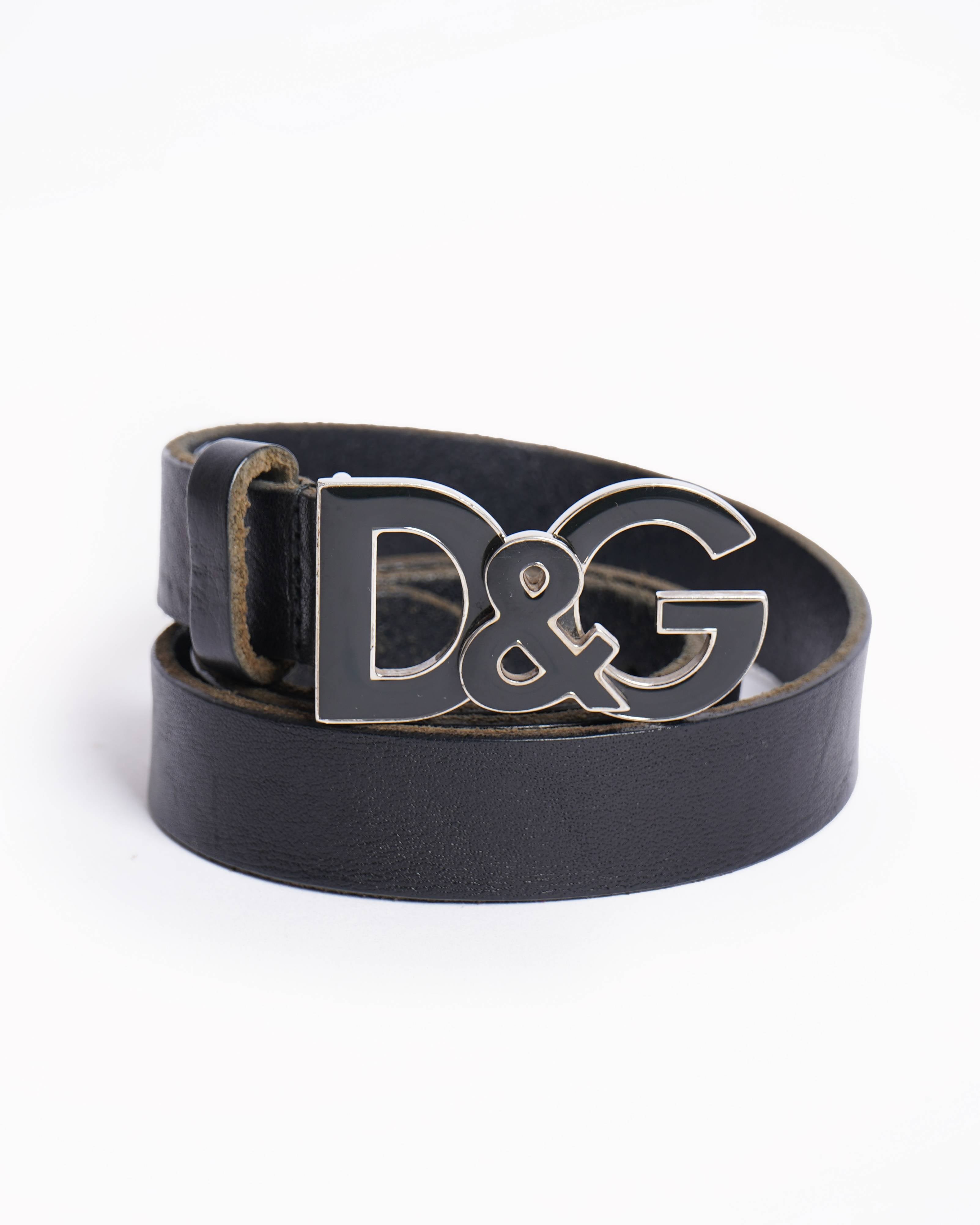 Dolce Gabbana Black Belt Burnished D&G Buckle