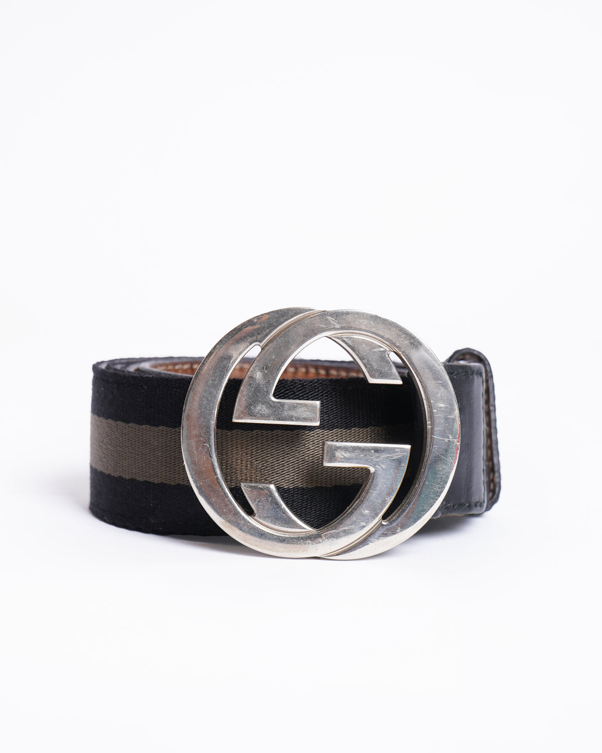 Gucci Men GG Fabric & Leather Belt