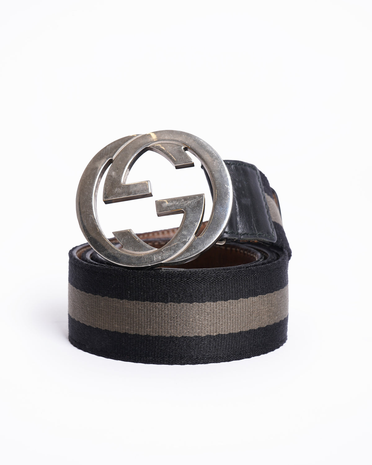 Gucci Men GG Fabric & Leather Belt