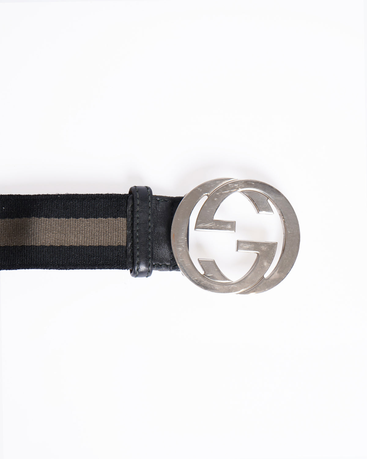 Gucci Men GG Fabric & Leather Belt