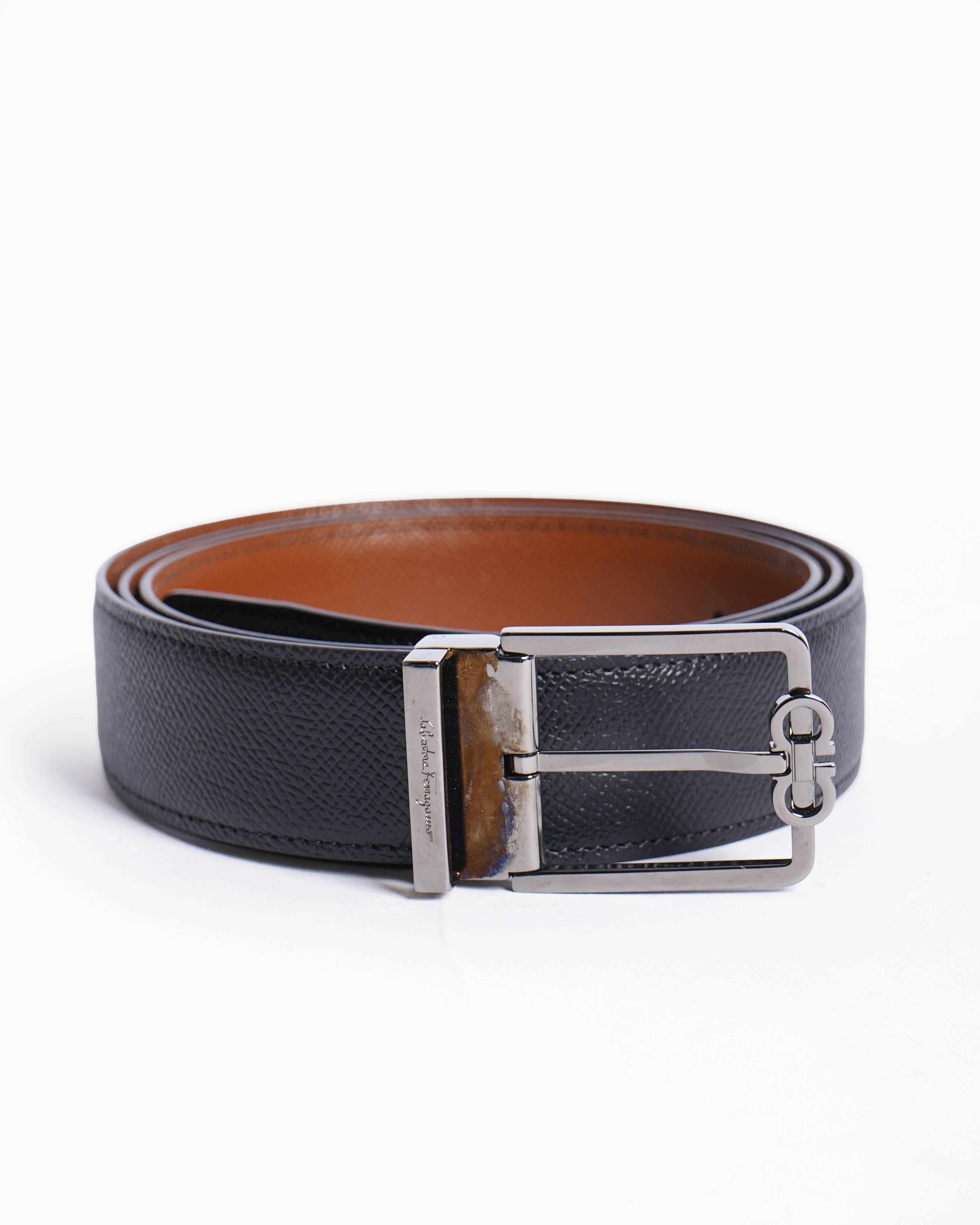 Salvatore Ferragamo Black Leather Buckle Cut to Size Belt