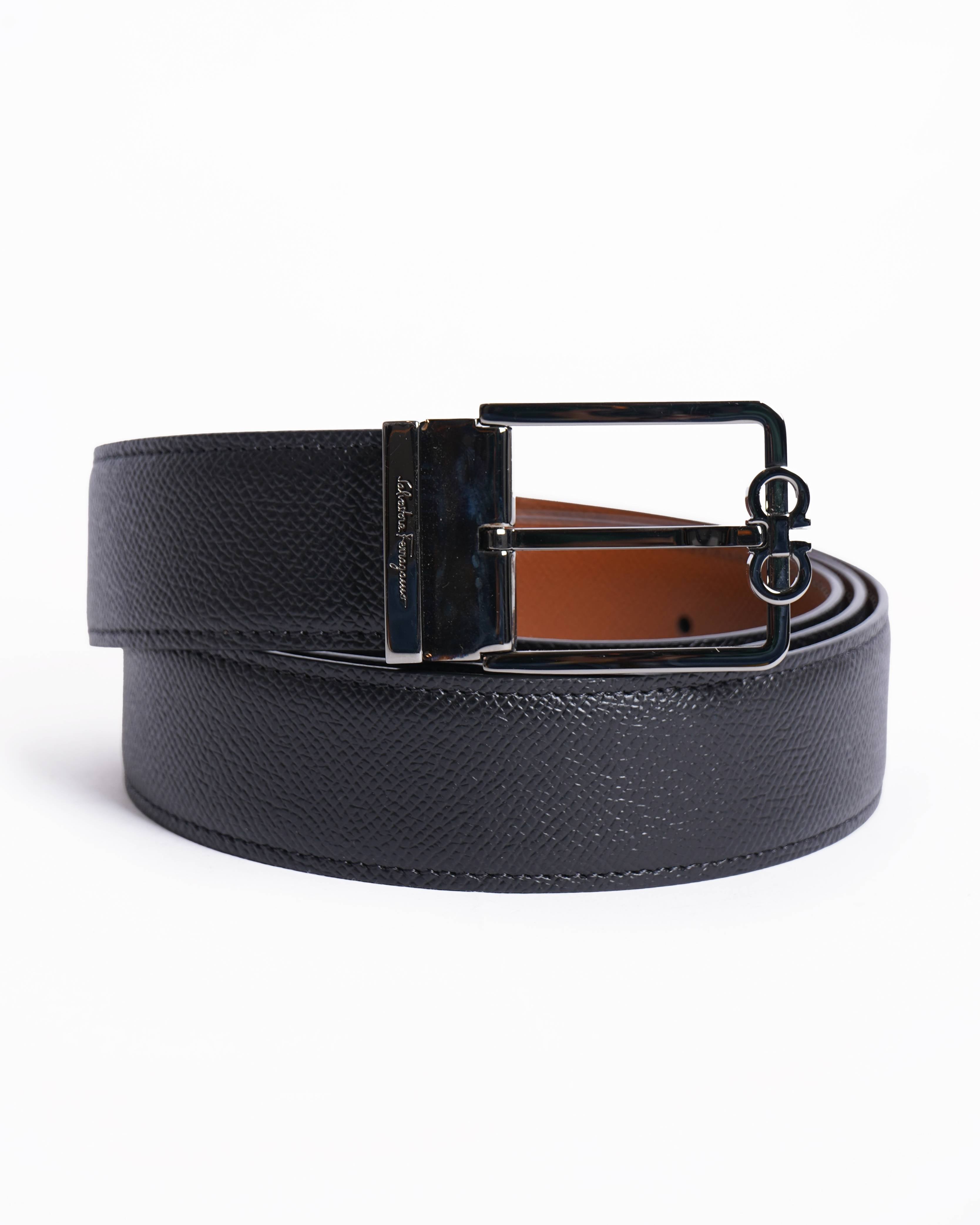 Salvatore Ferragamo Black Leather Buckle Cut to Size Belt