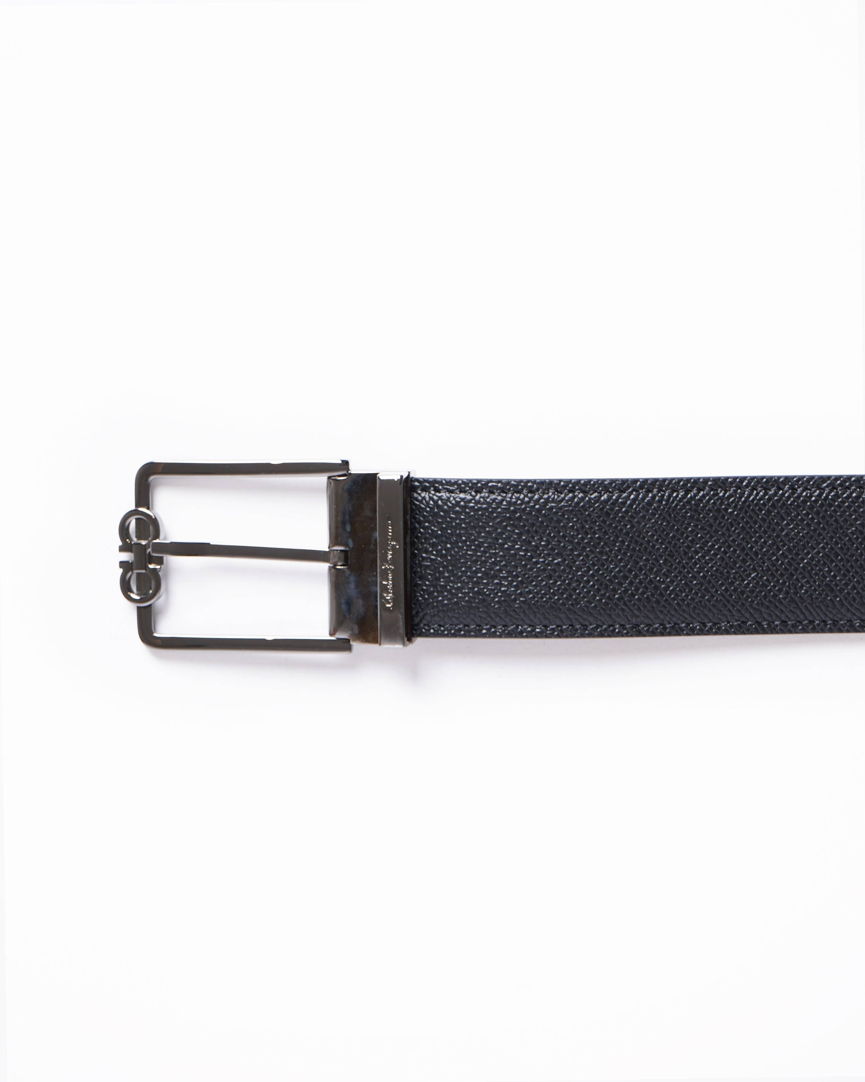 Salvatore Ferragamo Black Leather Buckle Cut to Size Belt