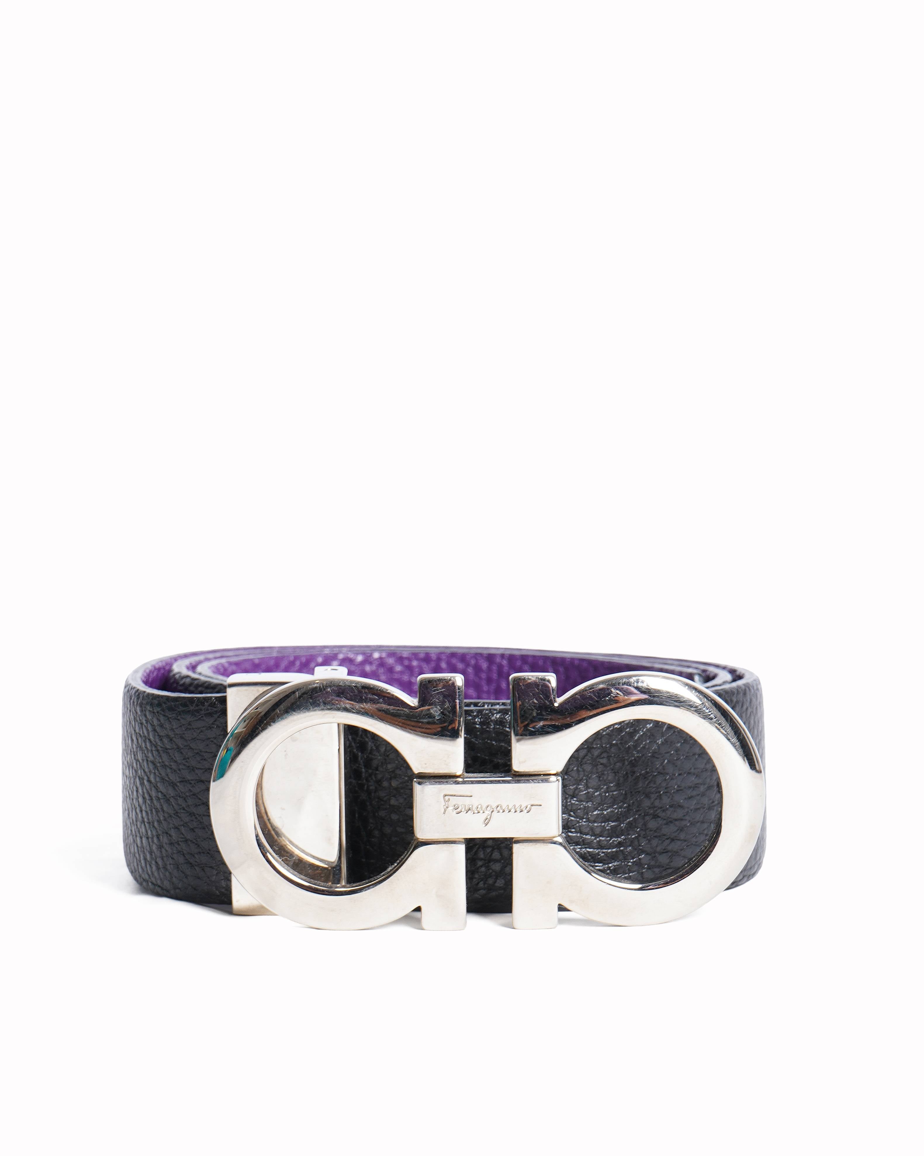 Salvatore Ferragamo Women's Reversible Belt In black & Purple