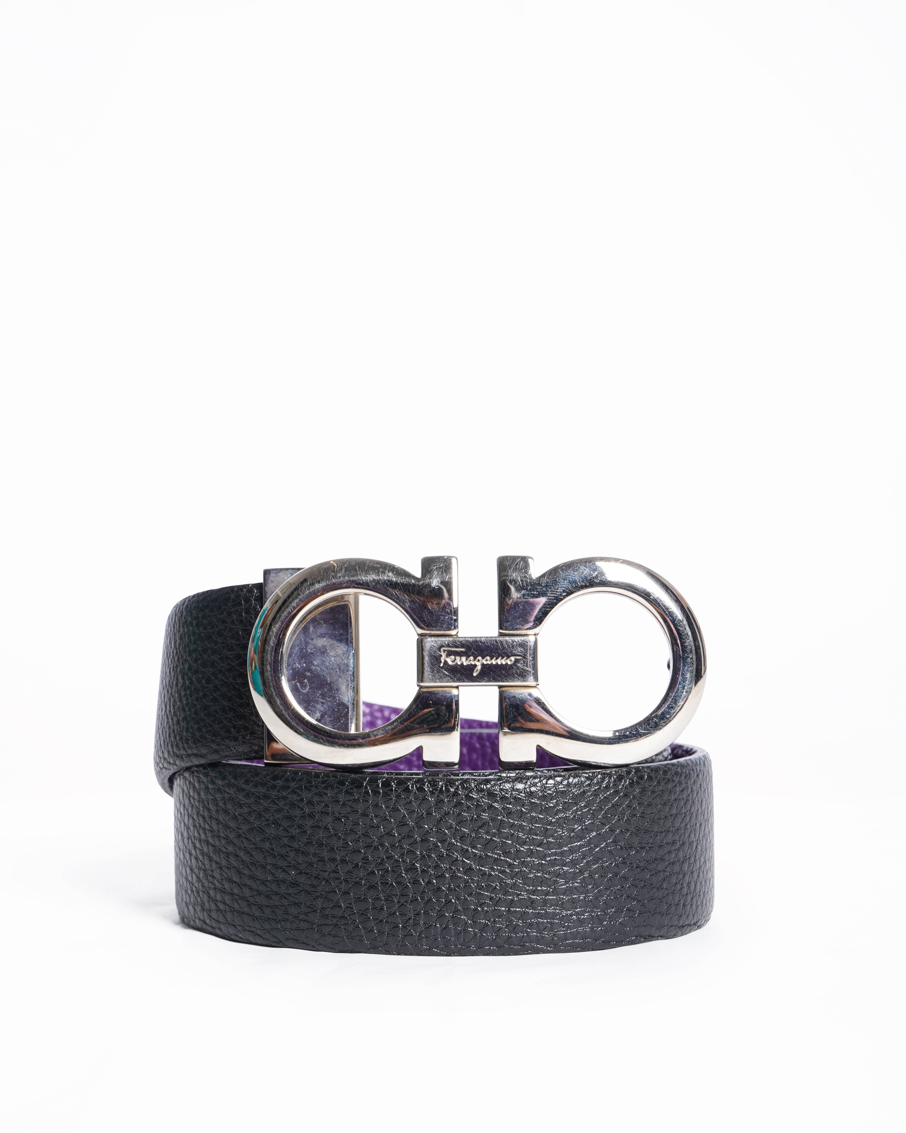 Salvatore Ferragamo Women's Reversible Belt In black & Purple
