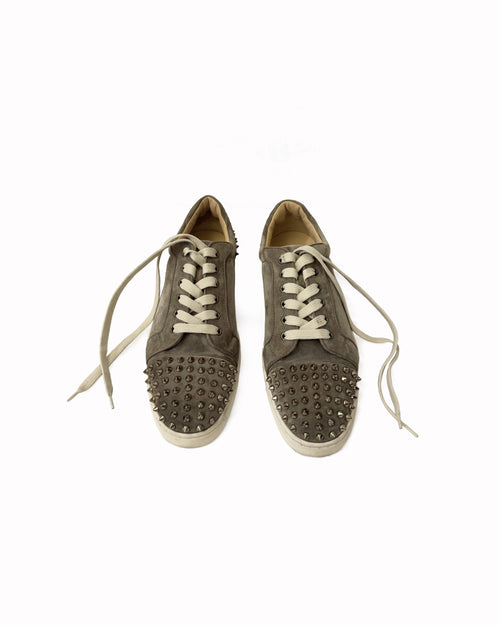 Christian Louboutin Suede Louise Spike Low Top Sneakers in Beige
