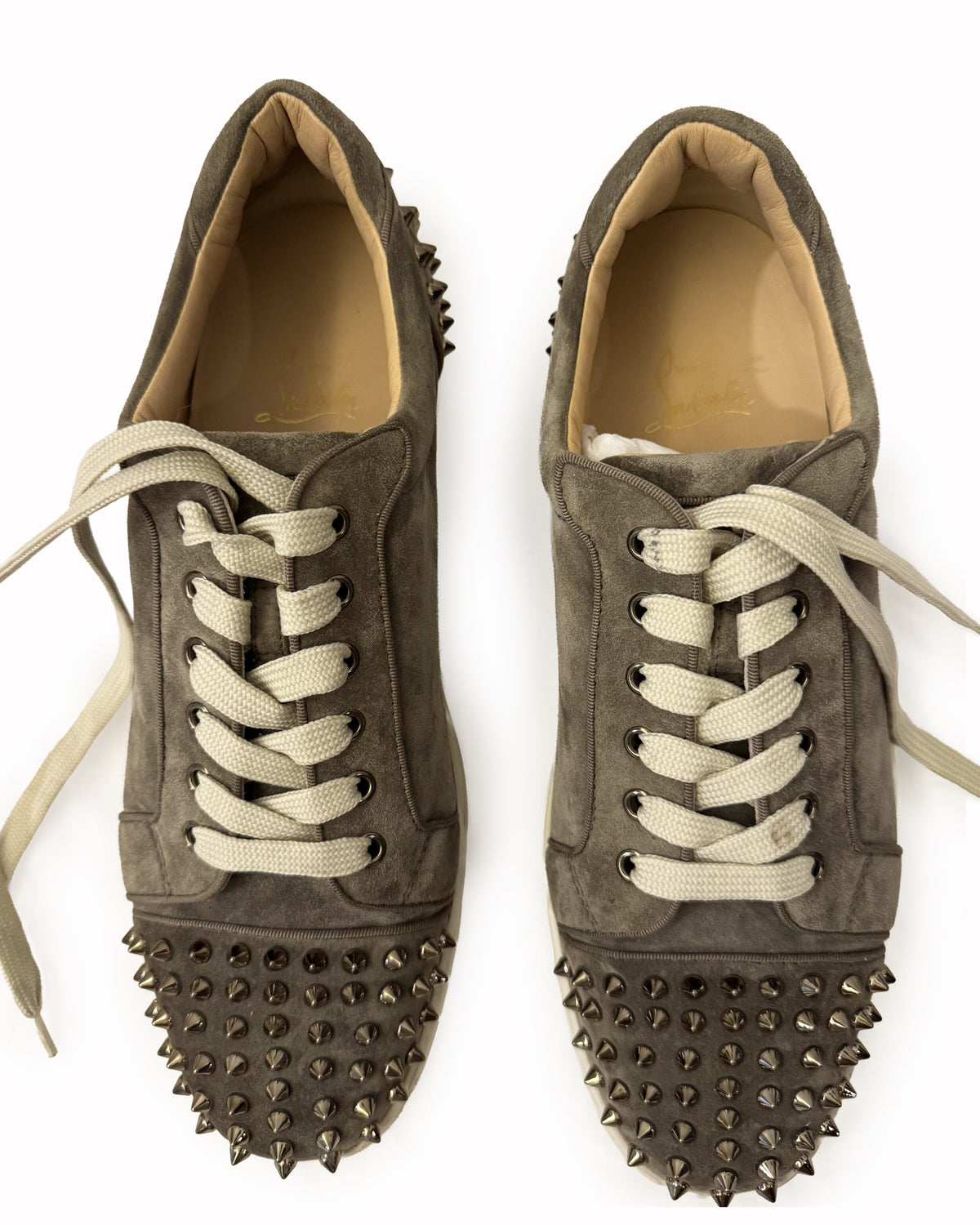 Christian Louboutin Suede Louise Spike Low Top Sneakers in Beige
