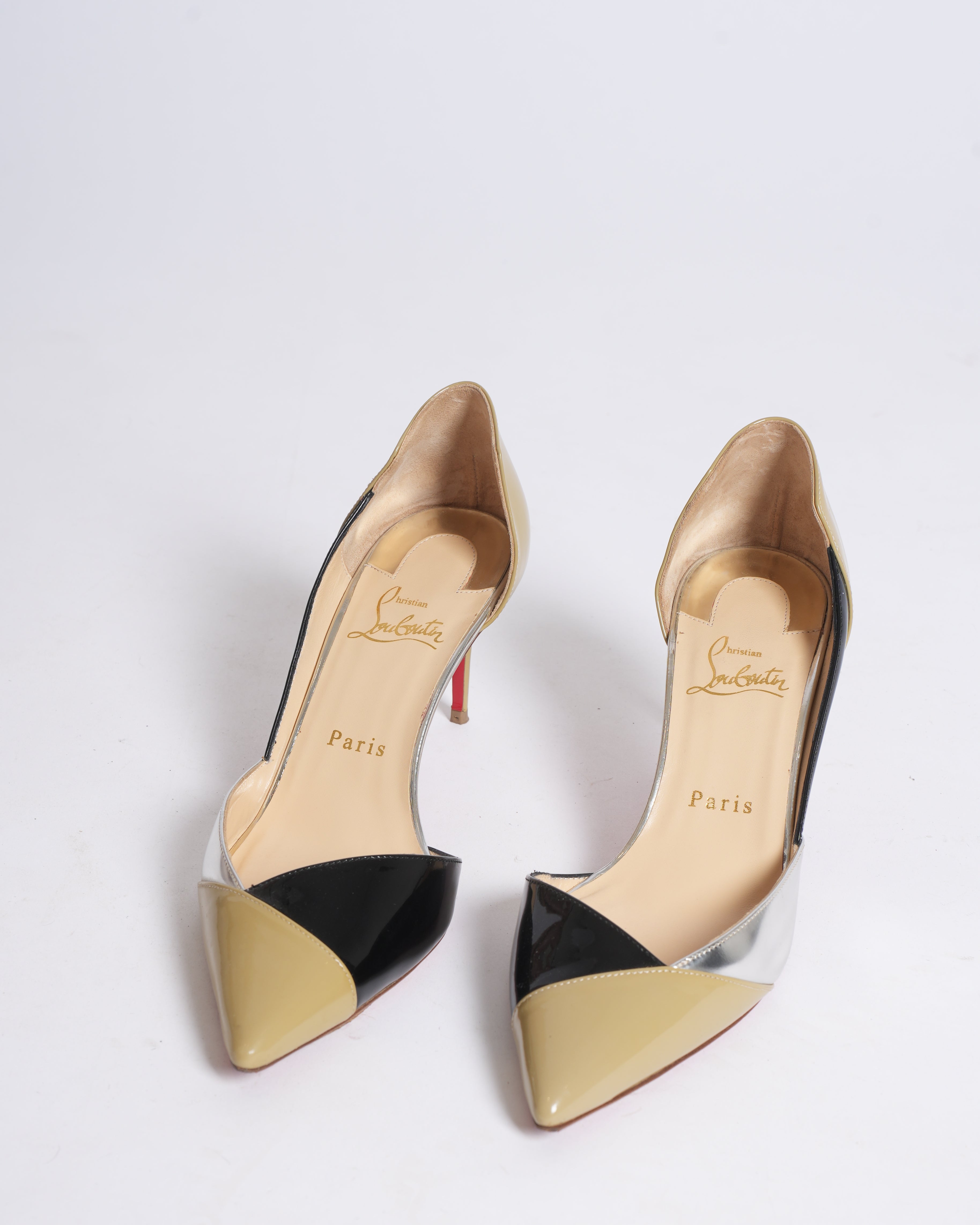 Christian Louboutin Black & Beige Patent Leather D'yorsay Pumps