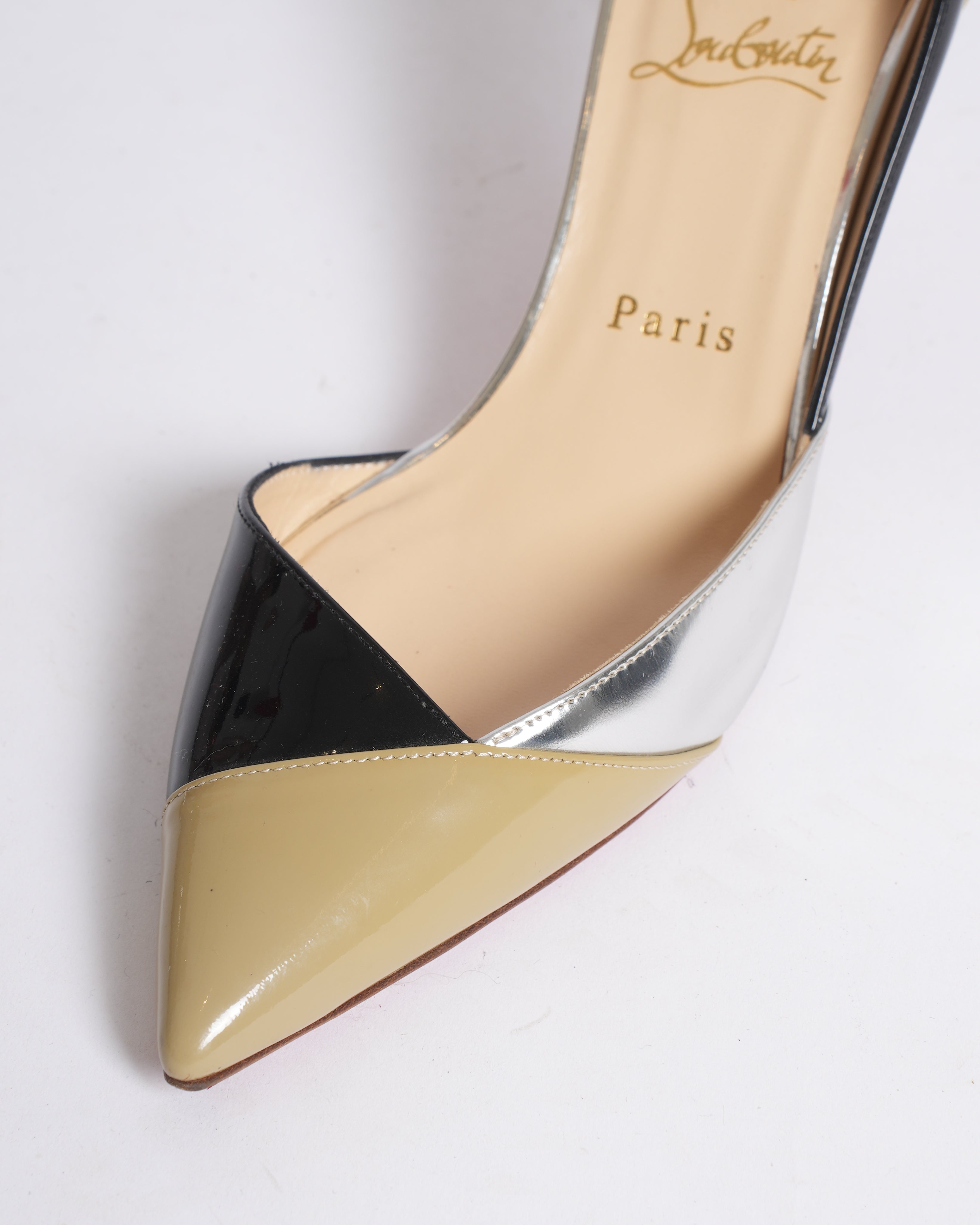 Christian Louboutin Black & Beige Patent Leather D'yorsay Pumps