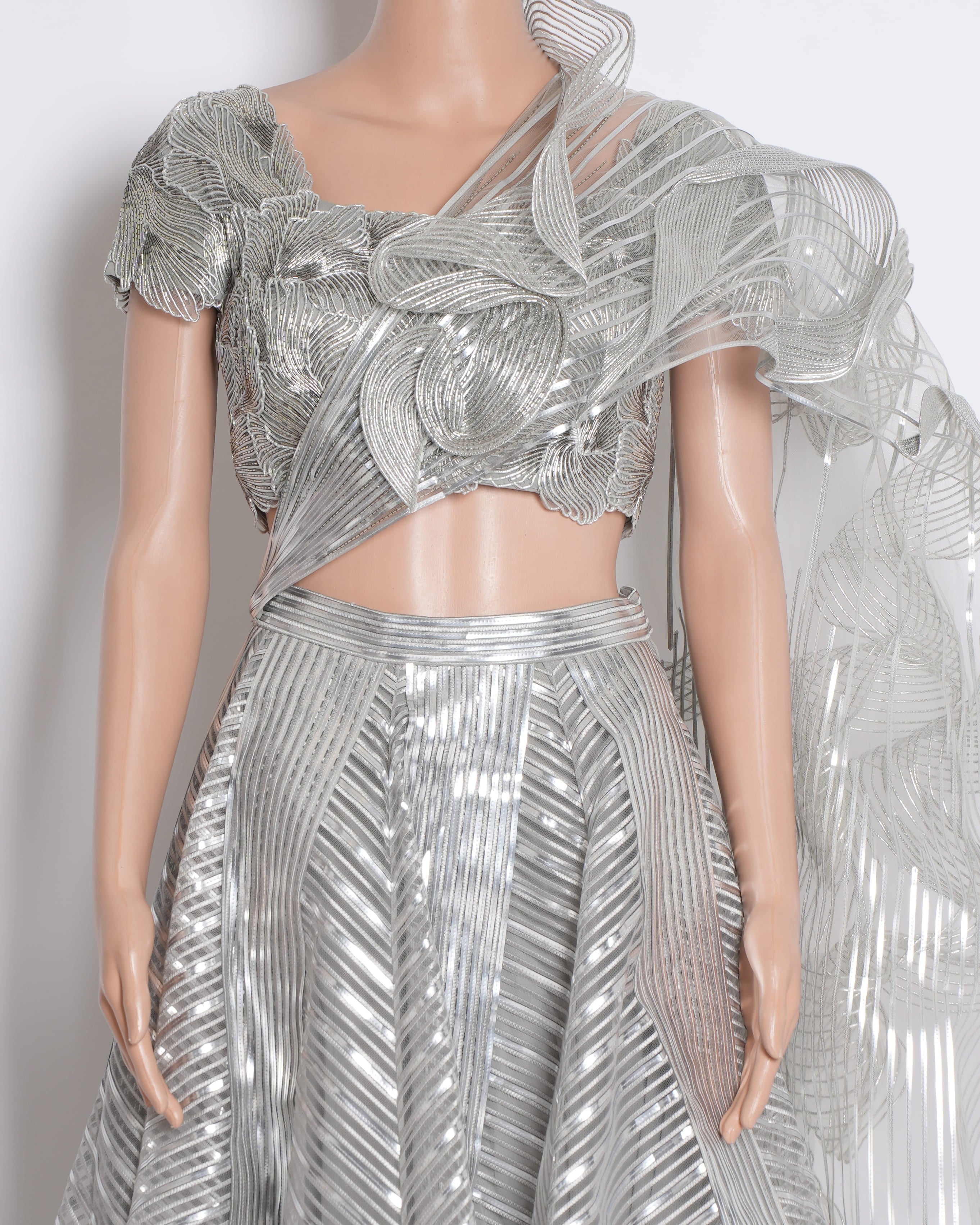 Amit Aggarwal Structured Floral Top with Tulle Skirt