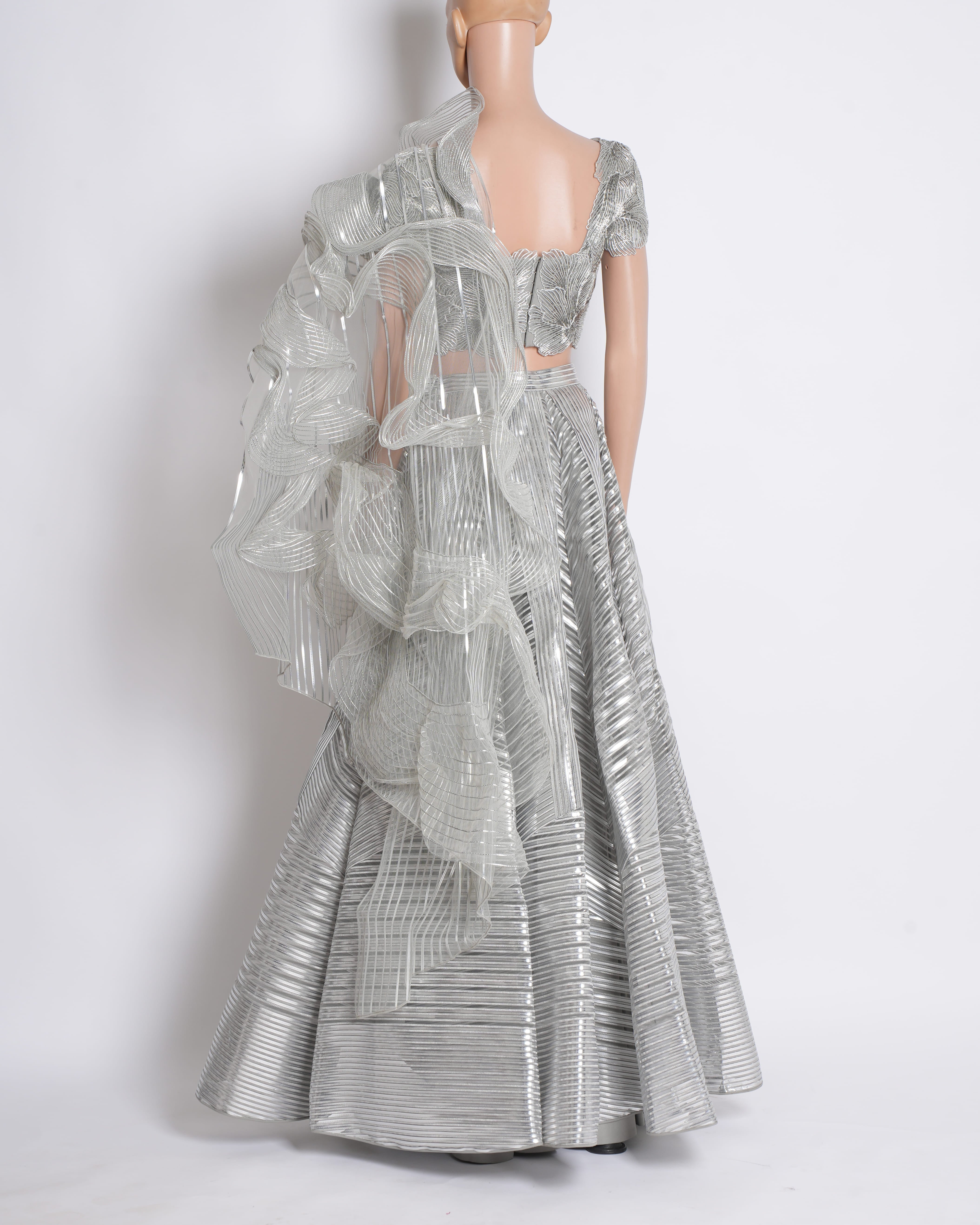 Amit Aggarwal Structured Floral Top with Tulle Skirt