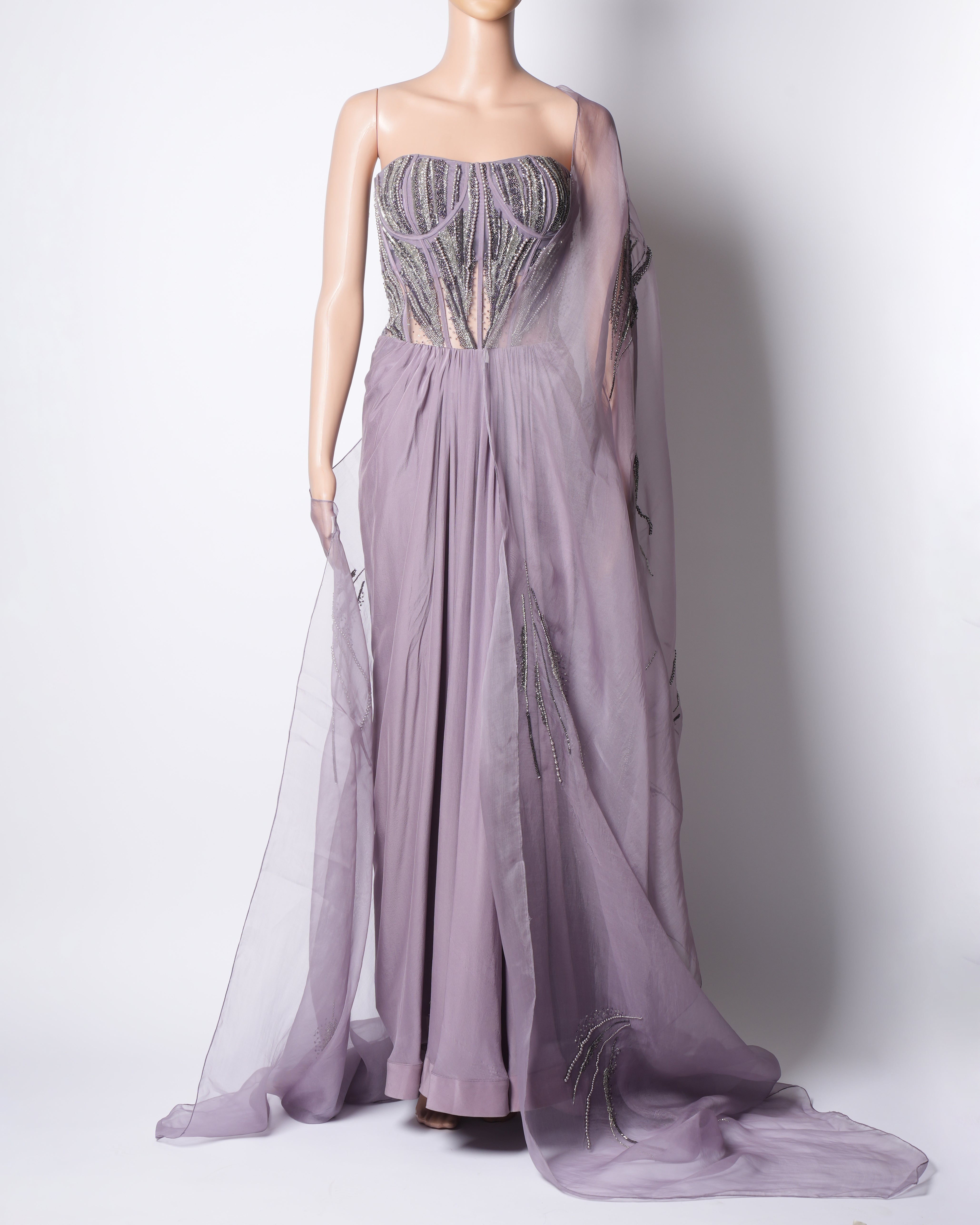 Gaurav Gupta Embroidered Corset Gown In Mauve Colour