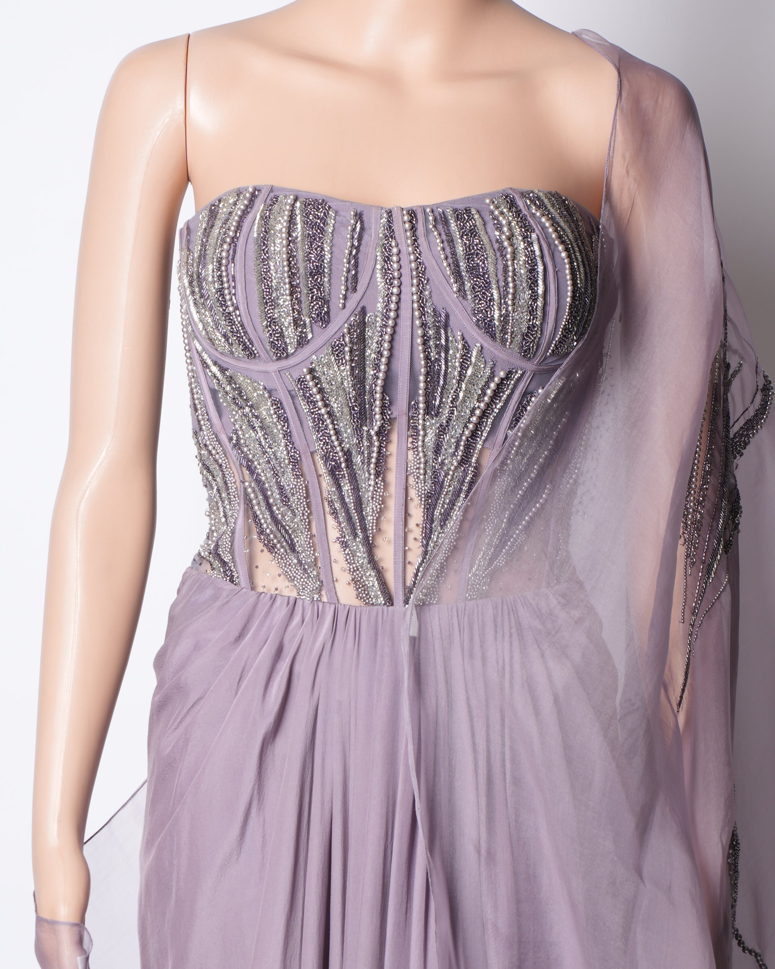 Gaurav Gupta Embroidered Corset Gown In Mauve Colour