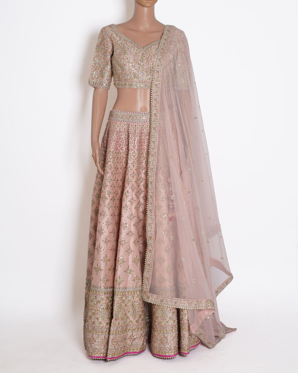 Anita Dongre Mohini Lehenga In blush Pink Set With Two Dupattas
