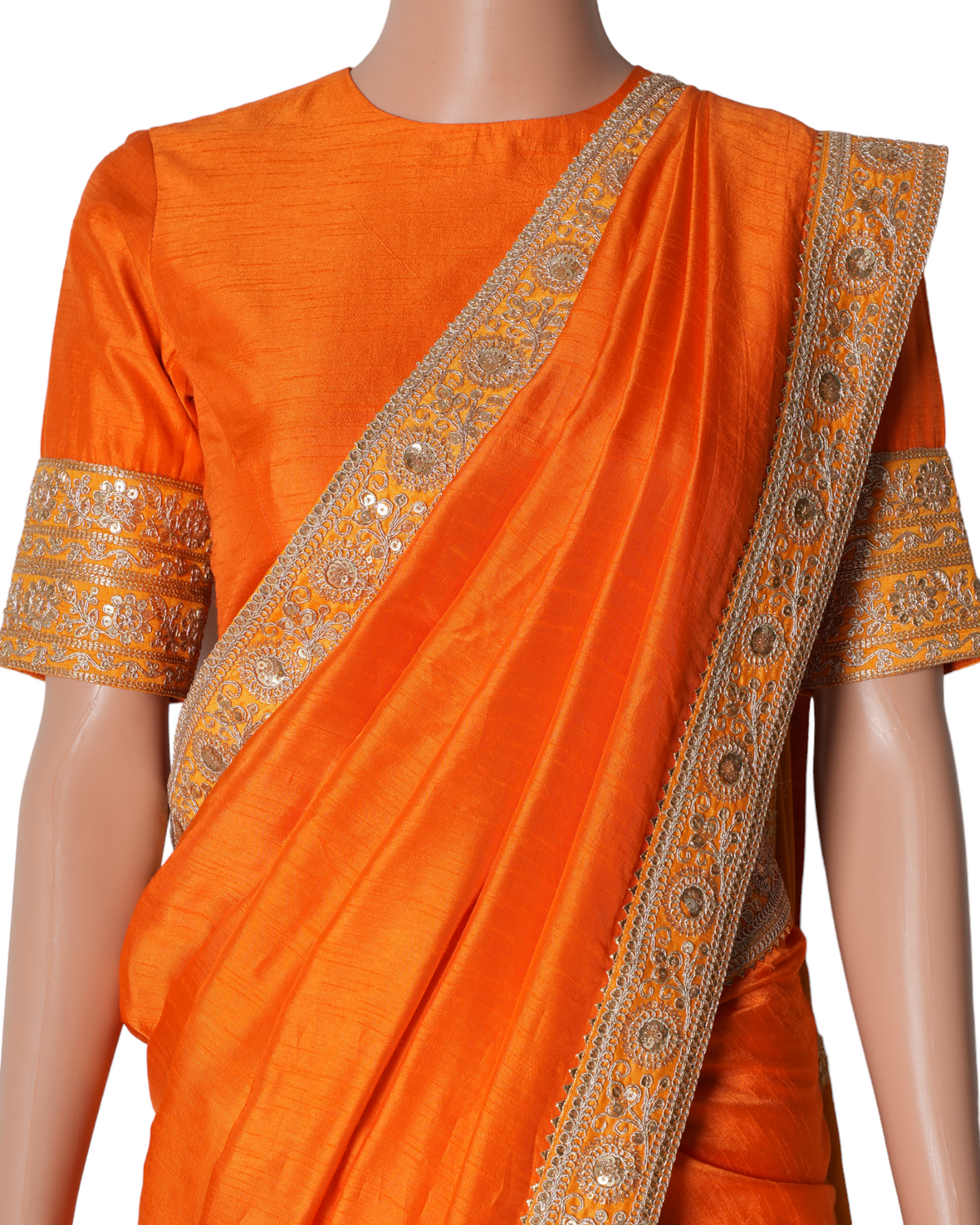 Masaba Orange Colour Block Brocade Saree
