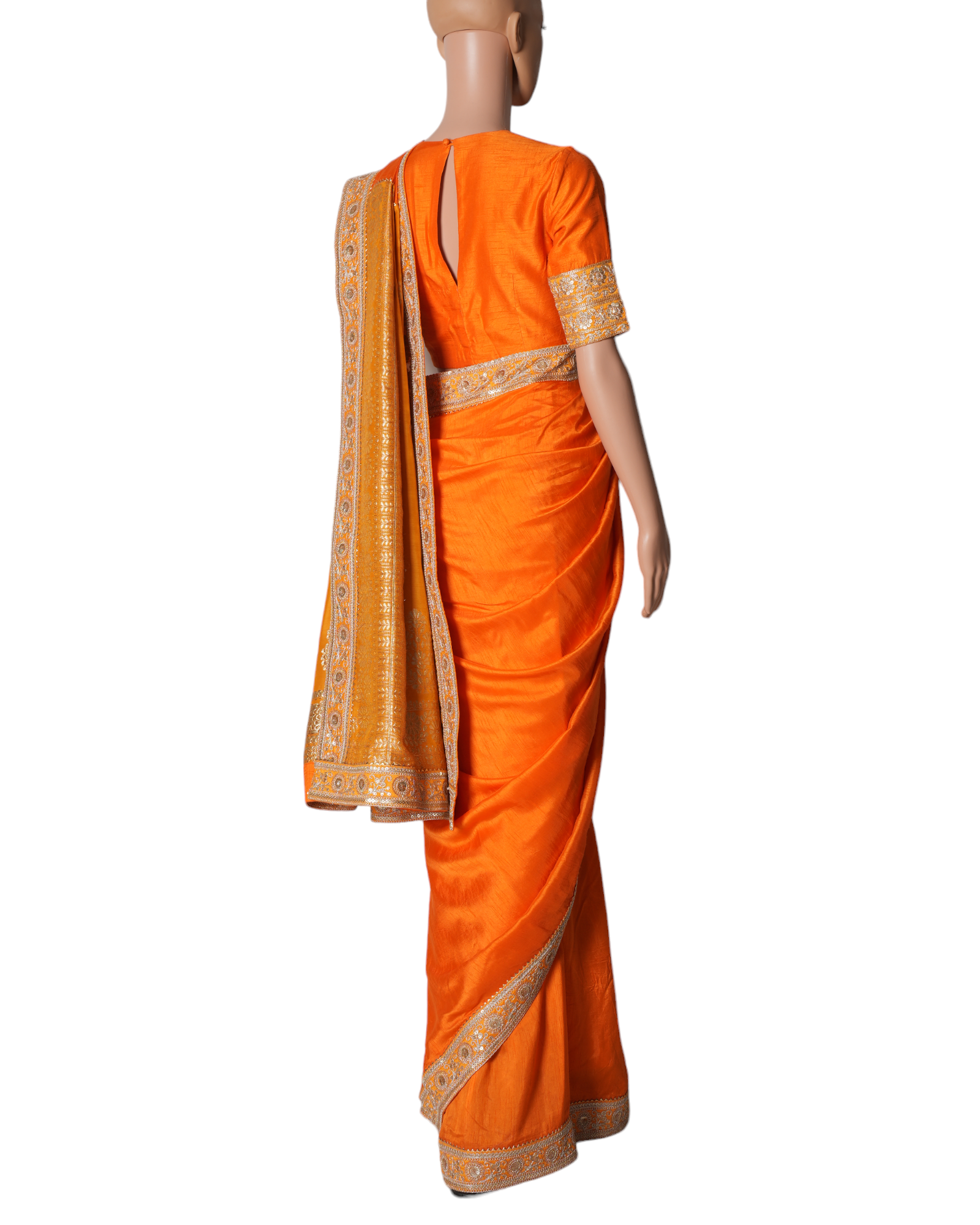 Masaba Orange Colour Block Brocade Saree