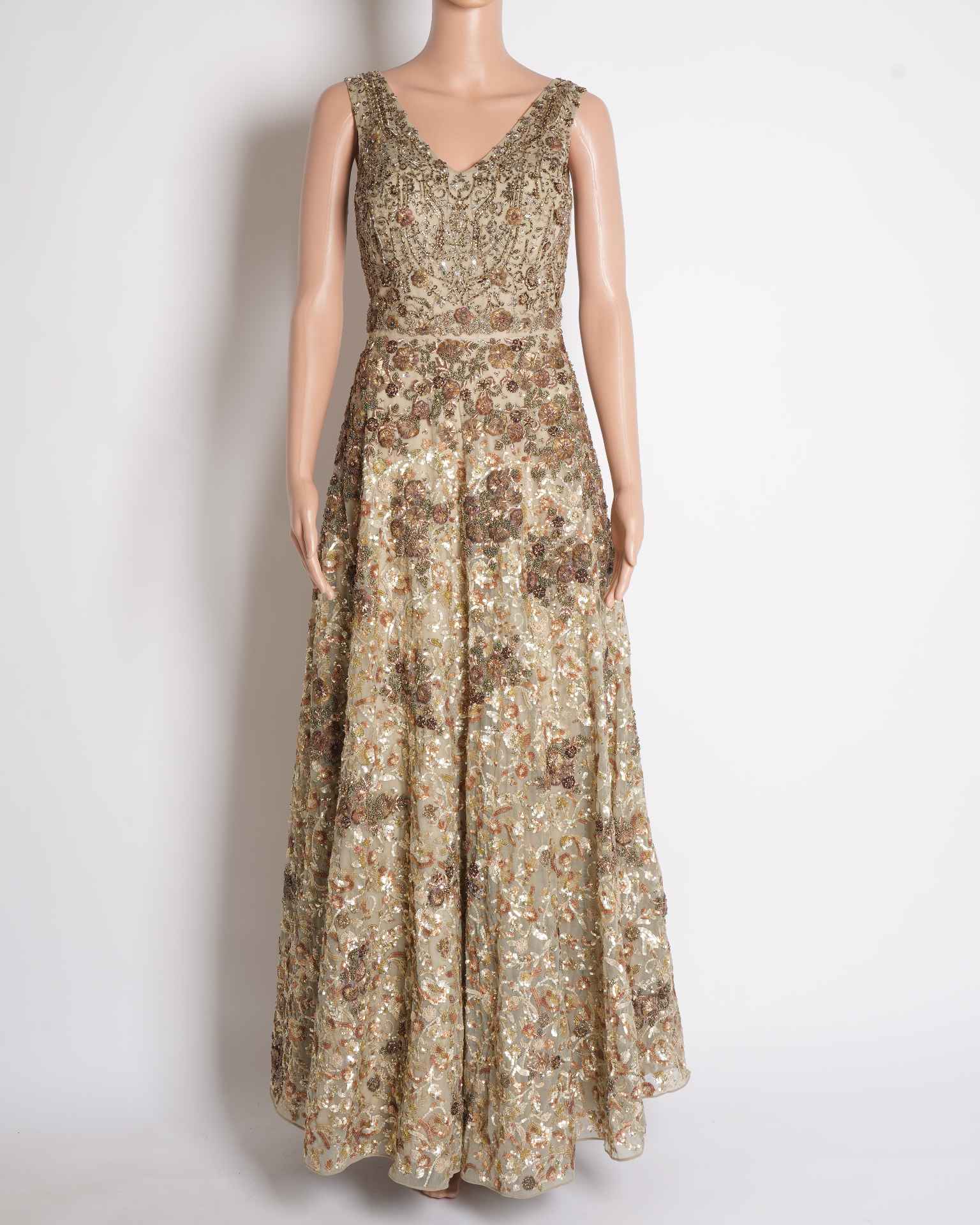 Jade embroidered beige gown