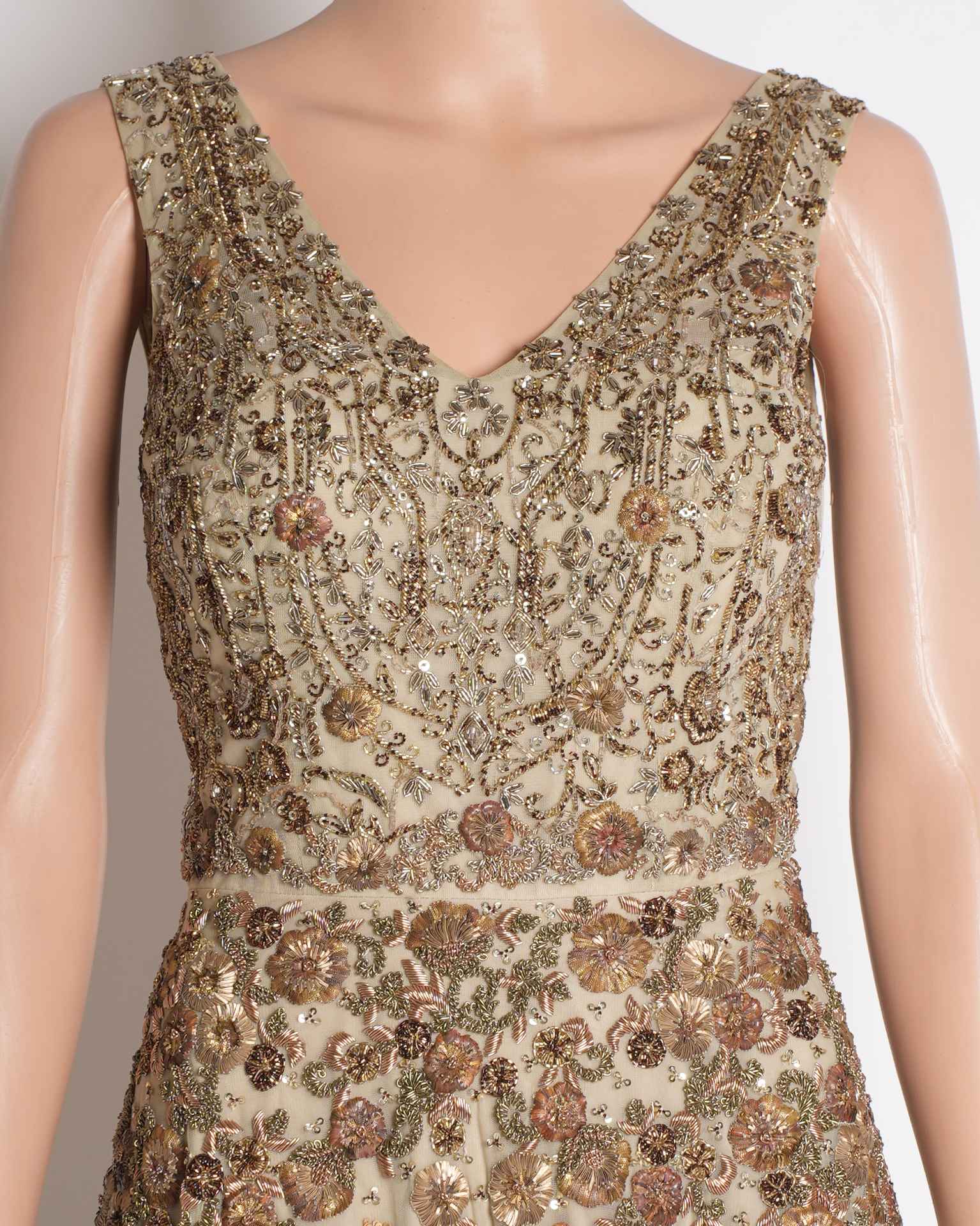 Jade embroidered beige gown