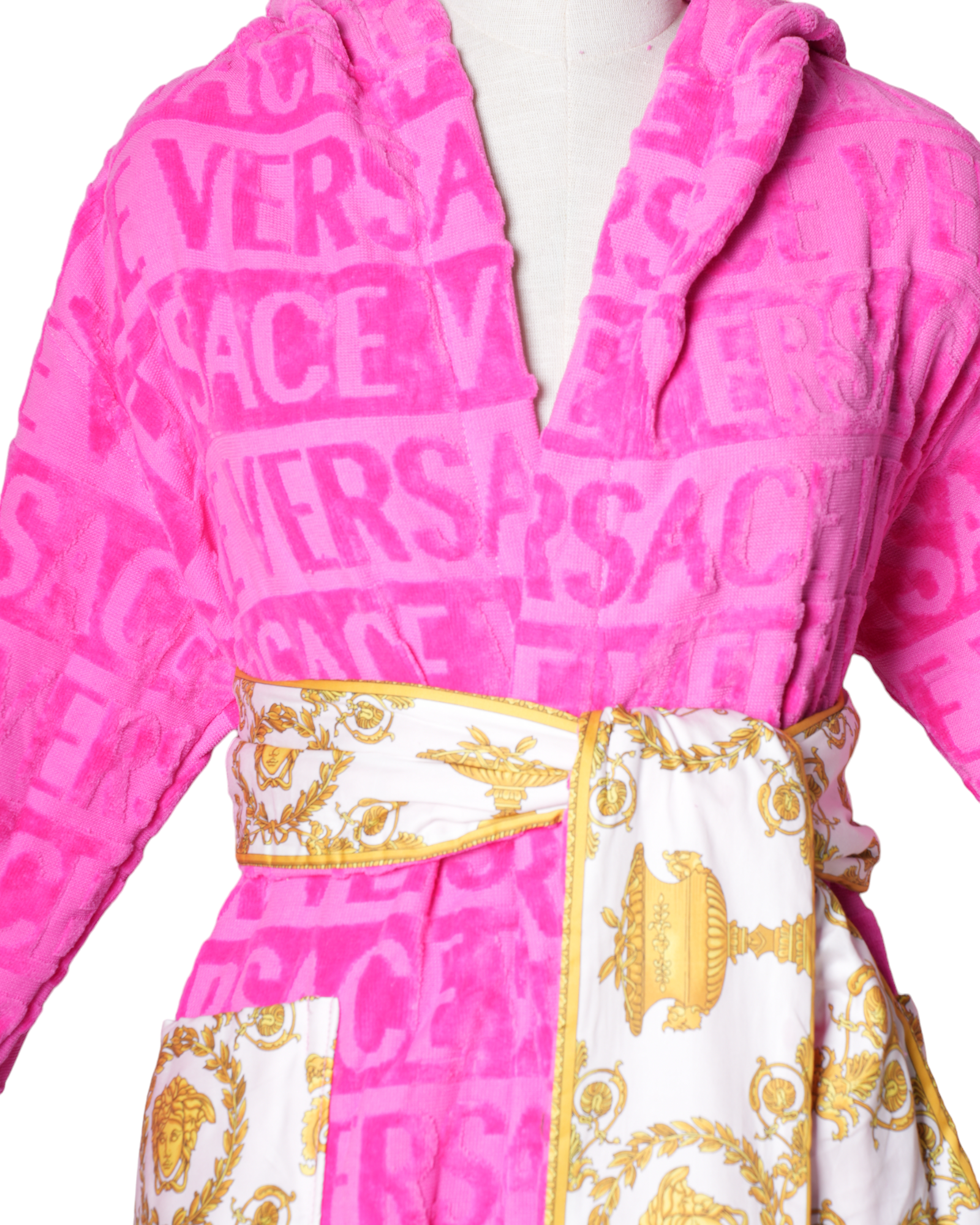 New Versace Barocco Panel Logo Devore Robe