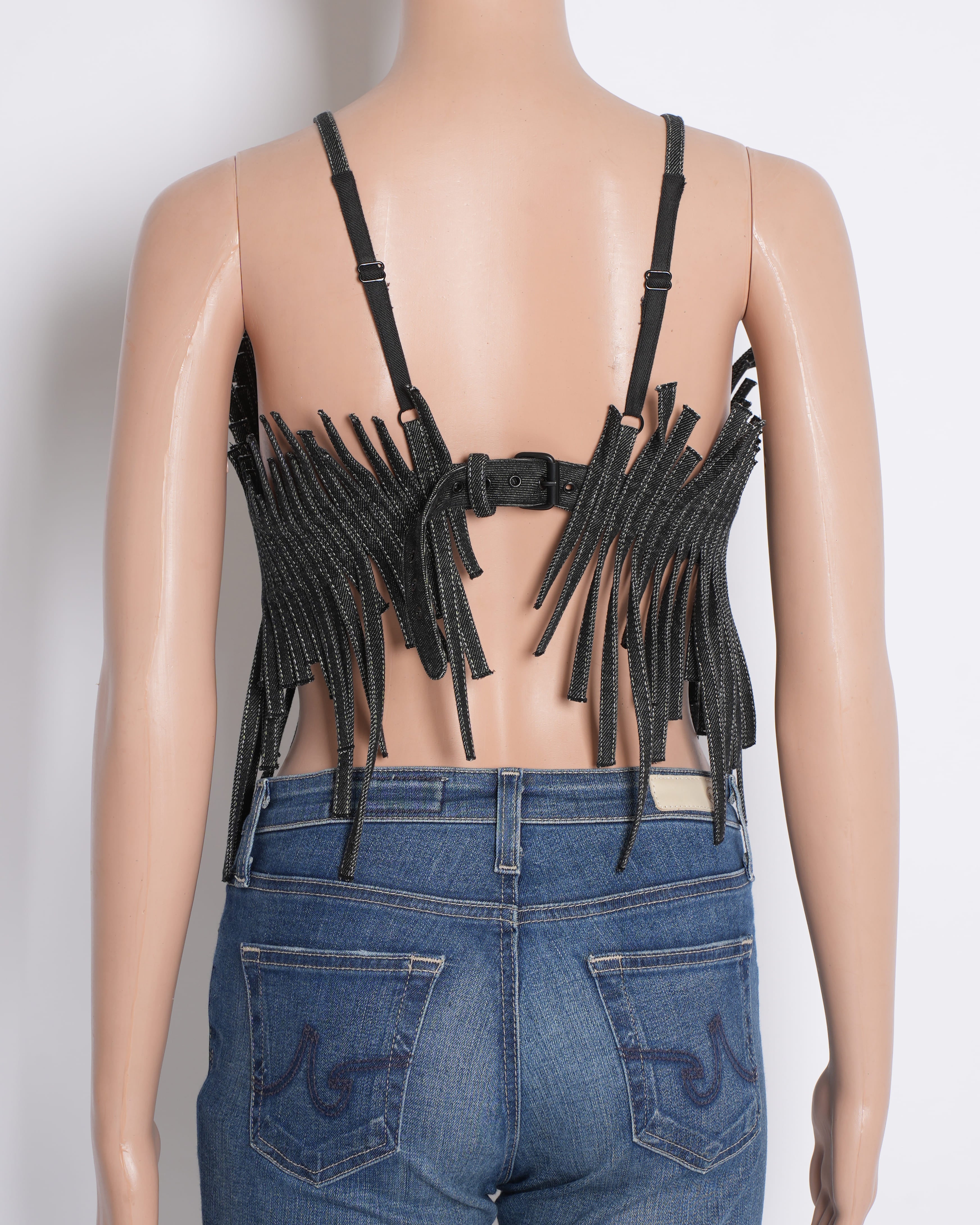Bloni Charcoal Denim Fringe Bralette Top