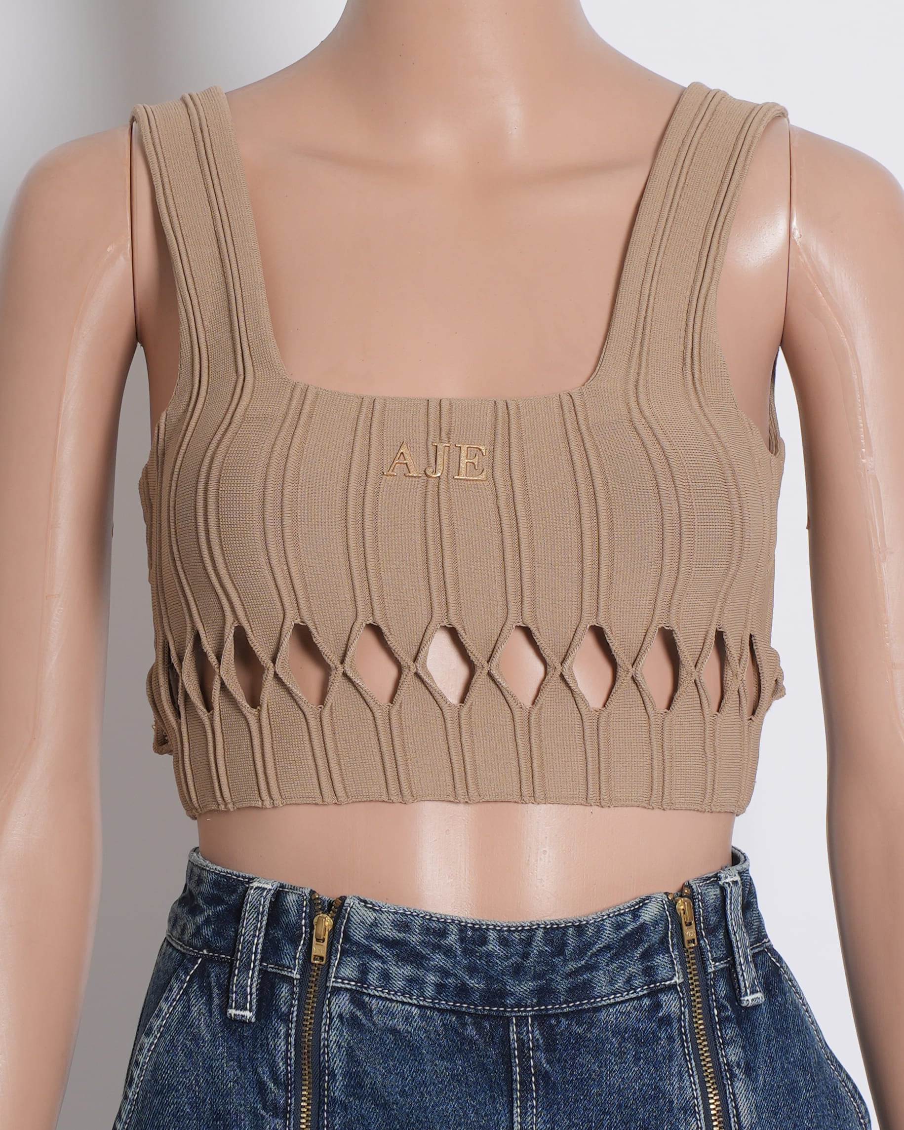 Aje Cut Out Crop Top In Beige