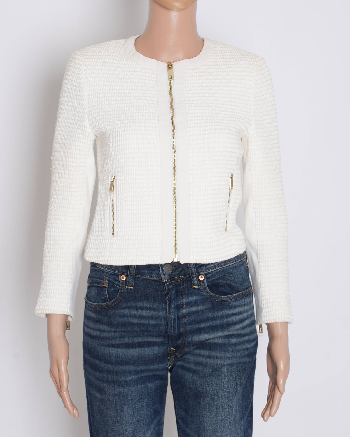 Ted baker cream full sleeves textured zipper top