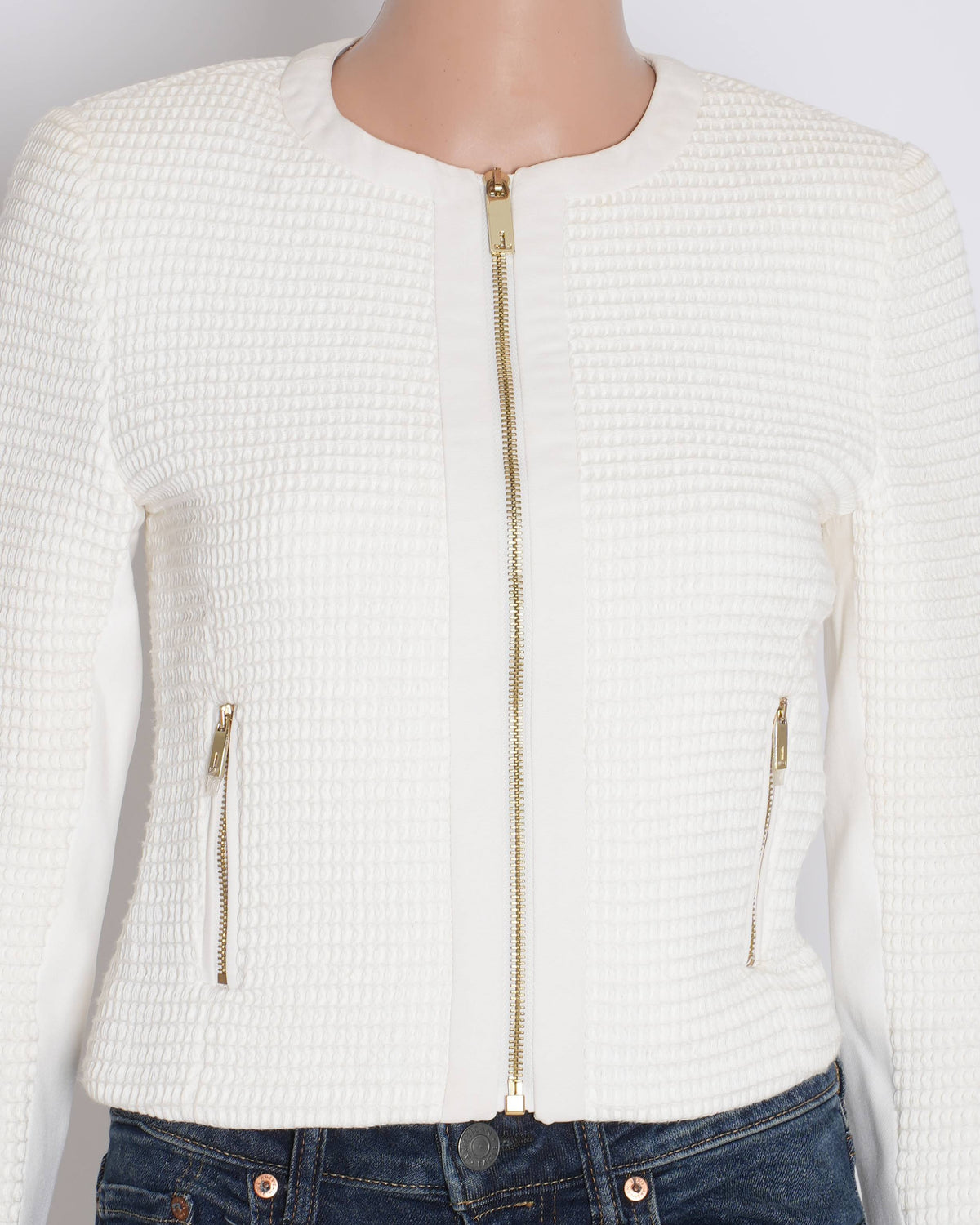 Ted baker cream full sleeves textured zipper top