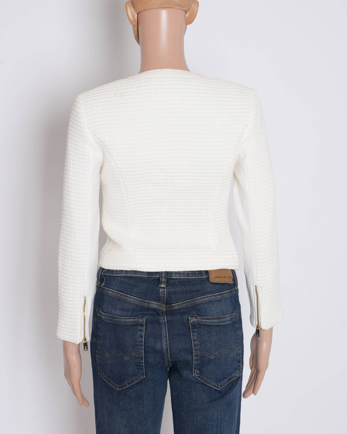 Ted baker cream full sleeves textured zipper top