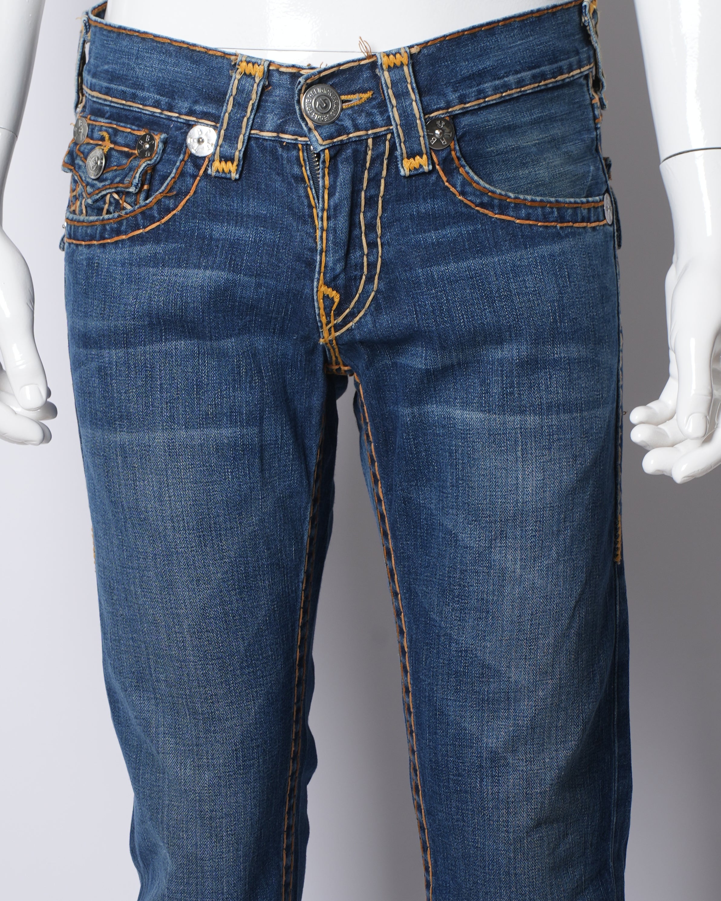 True Religion Wide Straight Fit Pants With Mango Yellow Detailing