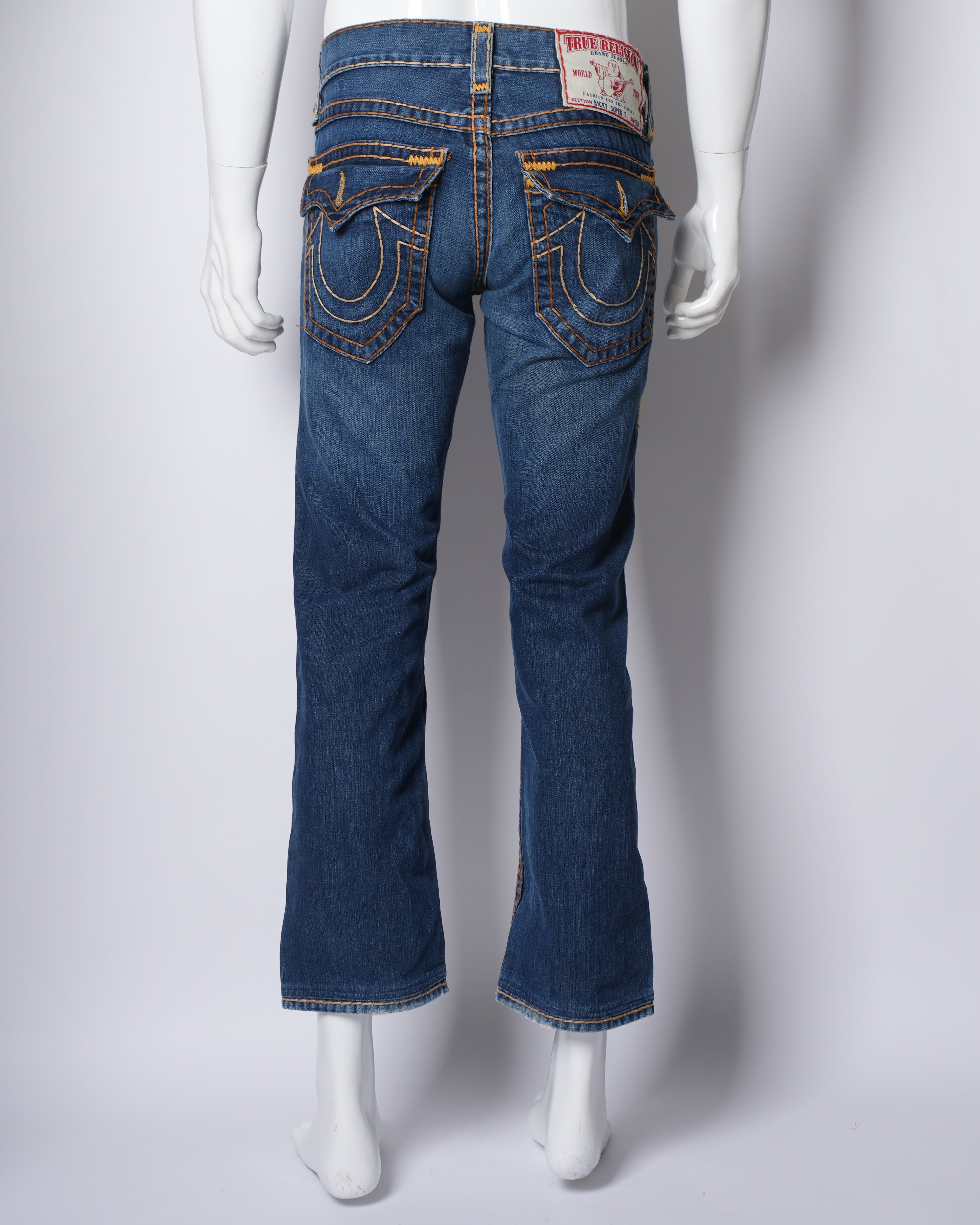 True Religion Wide Straight Fit Pants With Mango Yellow Detailing