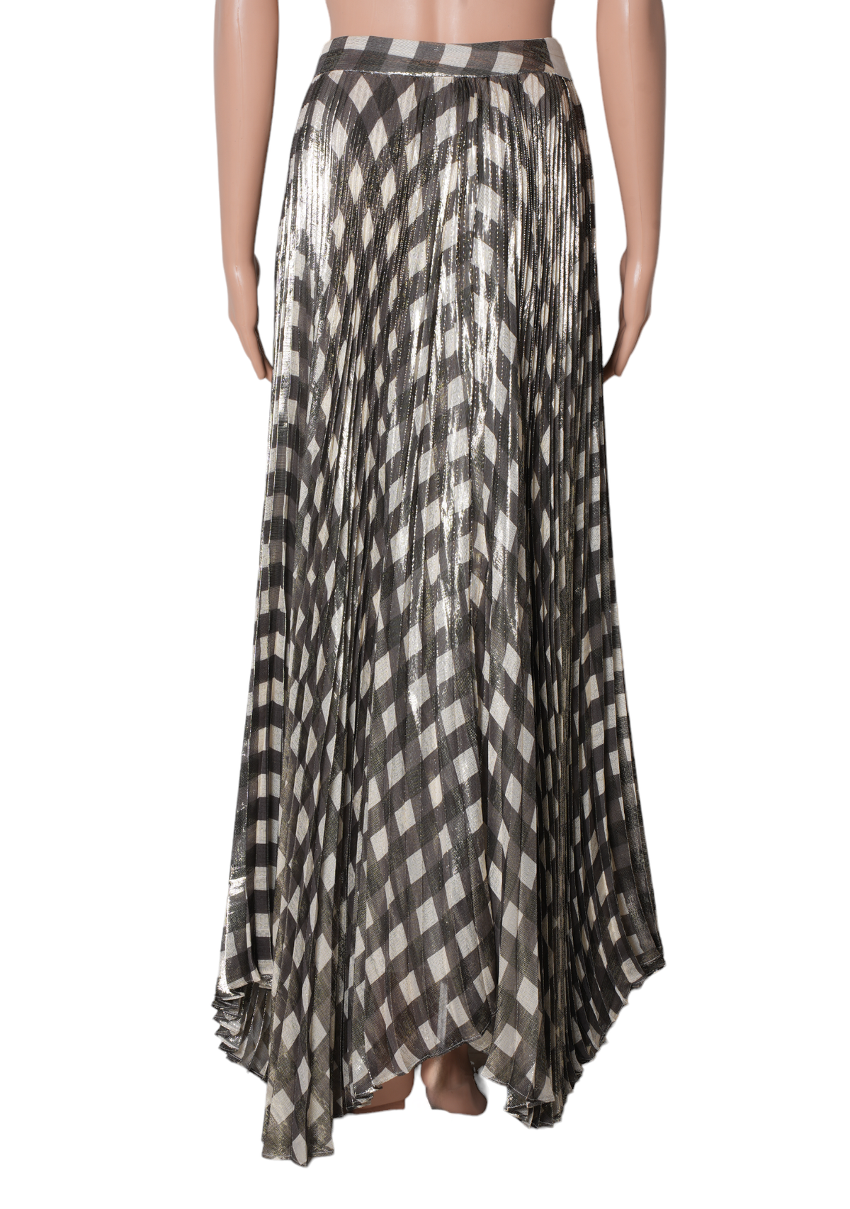Alice & Olivia Katz Pleated Metallic Gingham Maxi Skirt