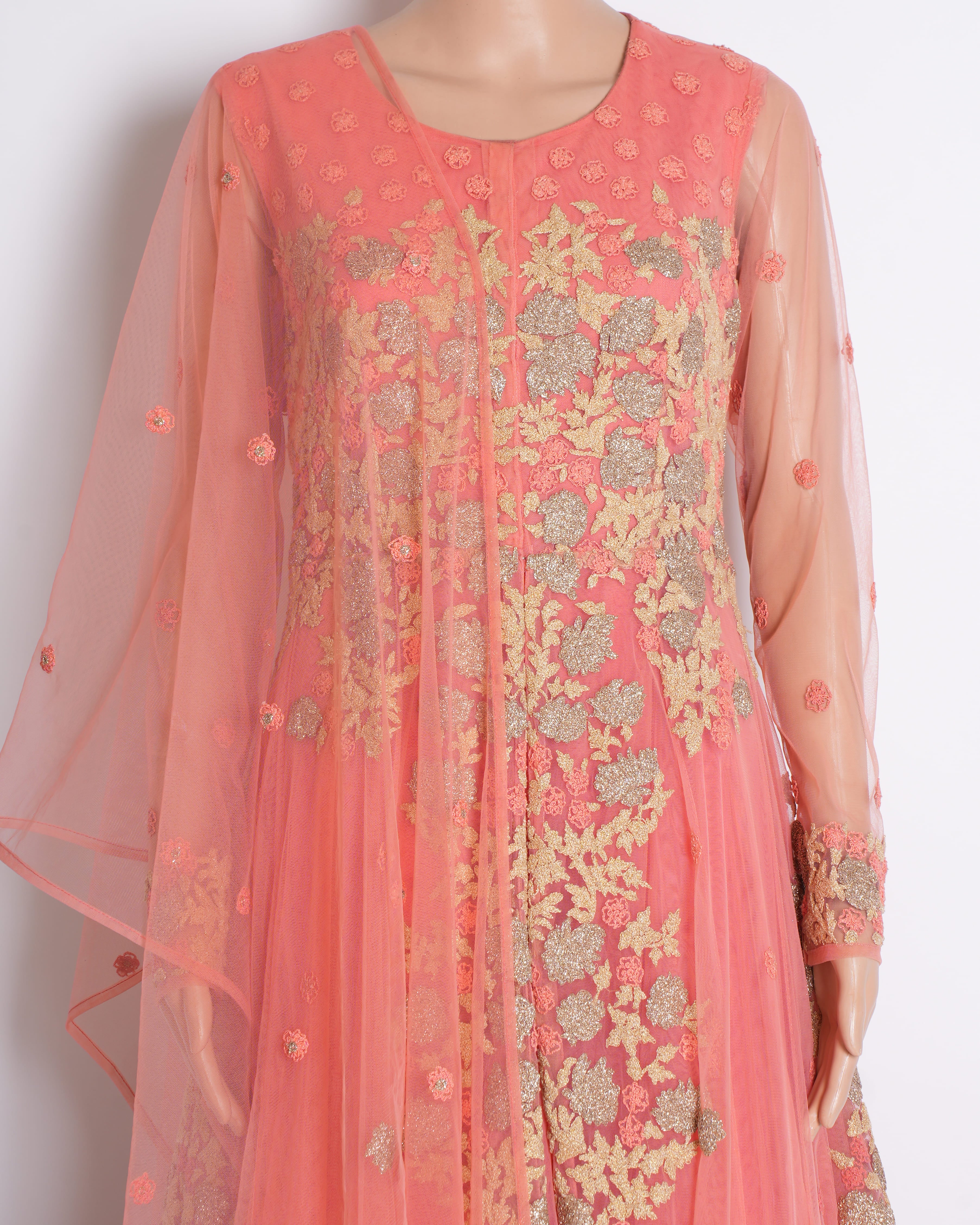 ANEESH AGARWAAL Embroidered Long Anarkali in Peach