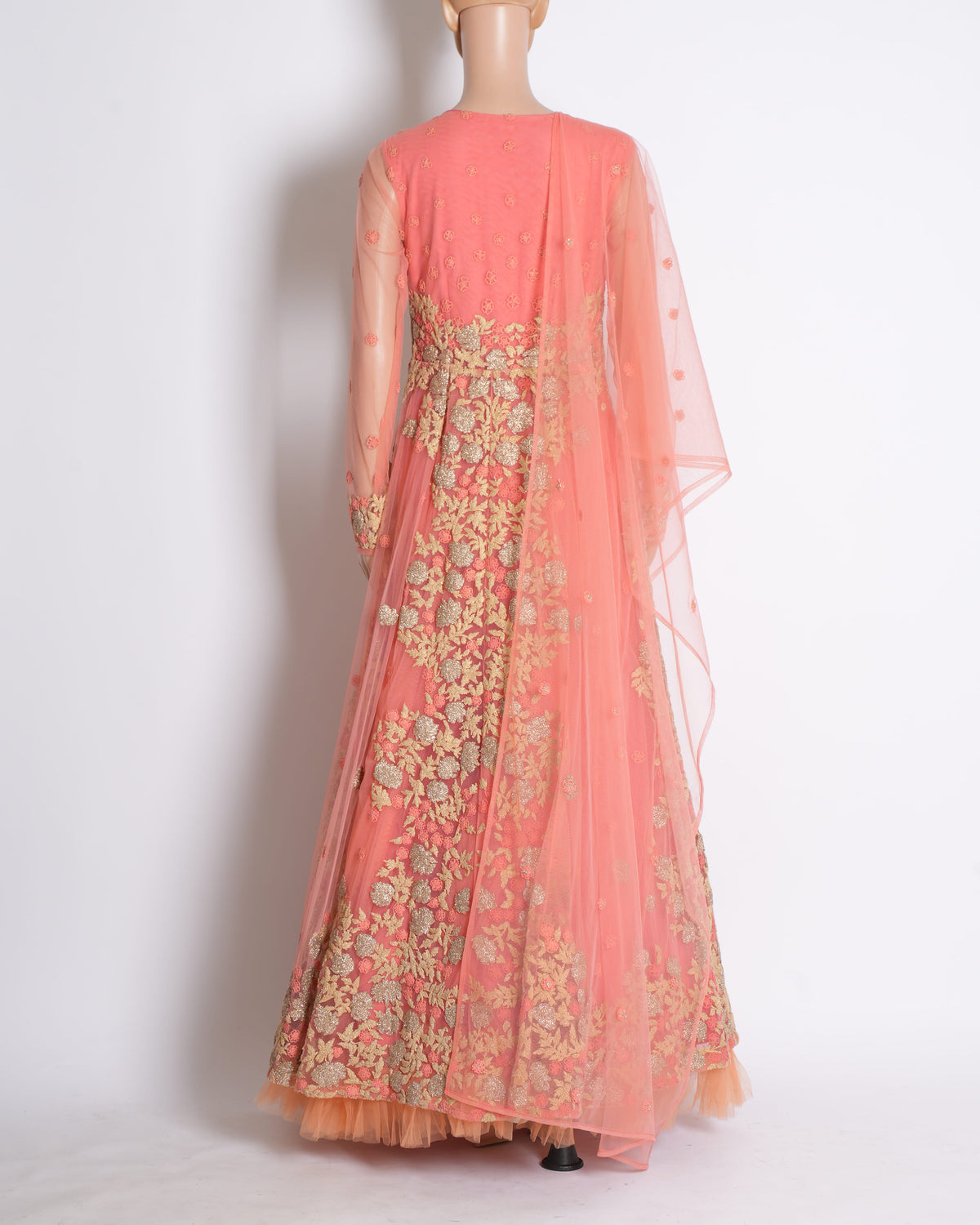 ANEESH AGARWAAL Embroidered Long Anarkali in Peach