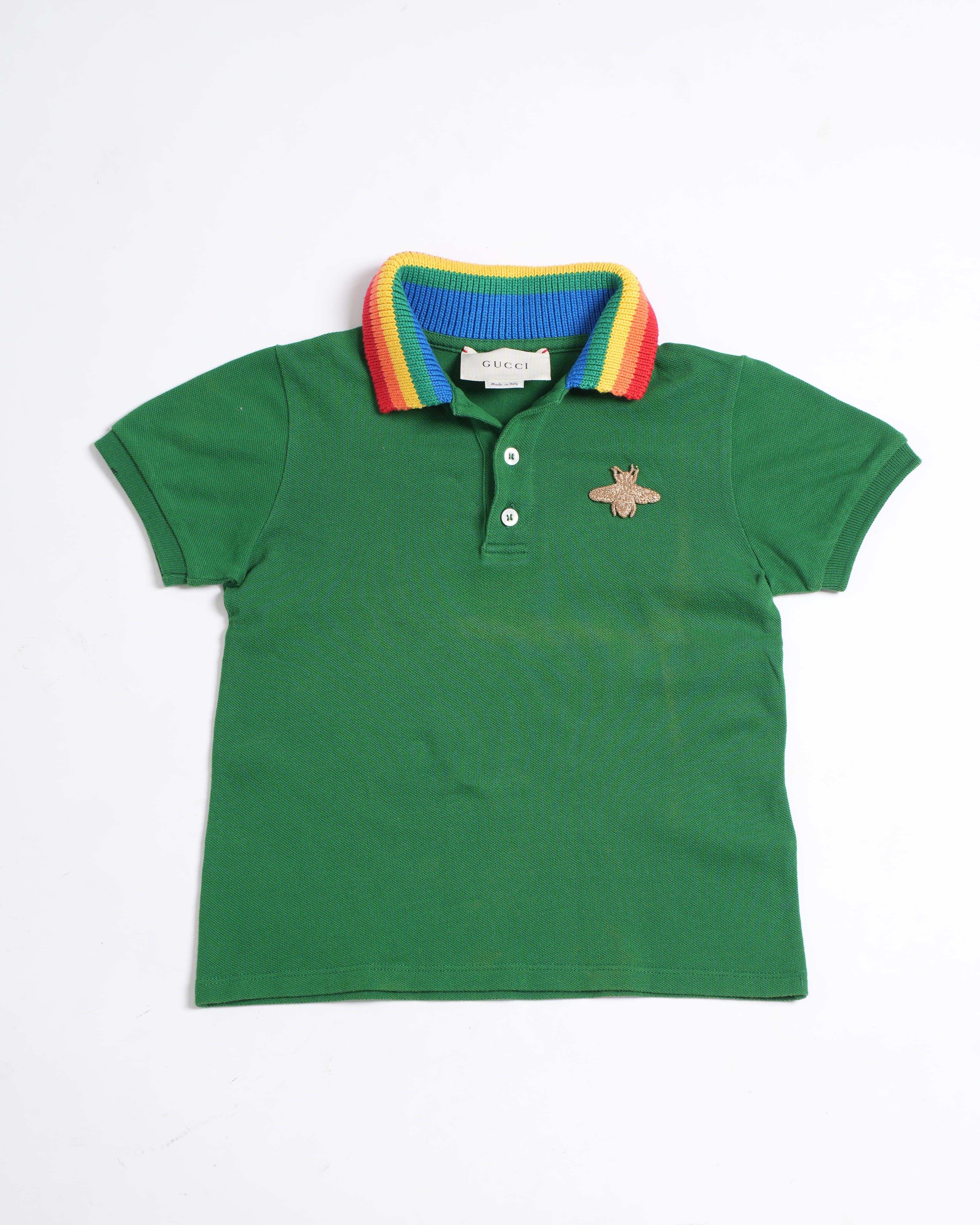Gucci Kids Rainbow Collar Bee Polo T-Shirt