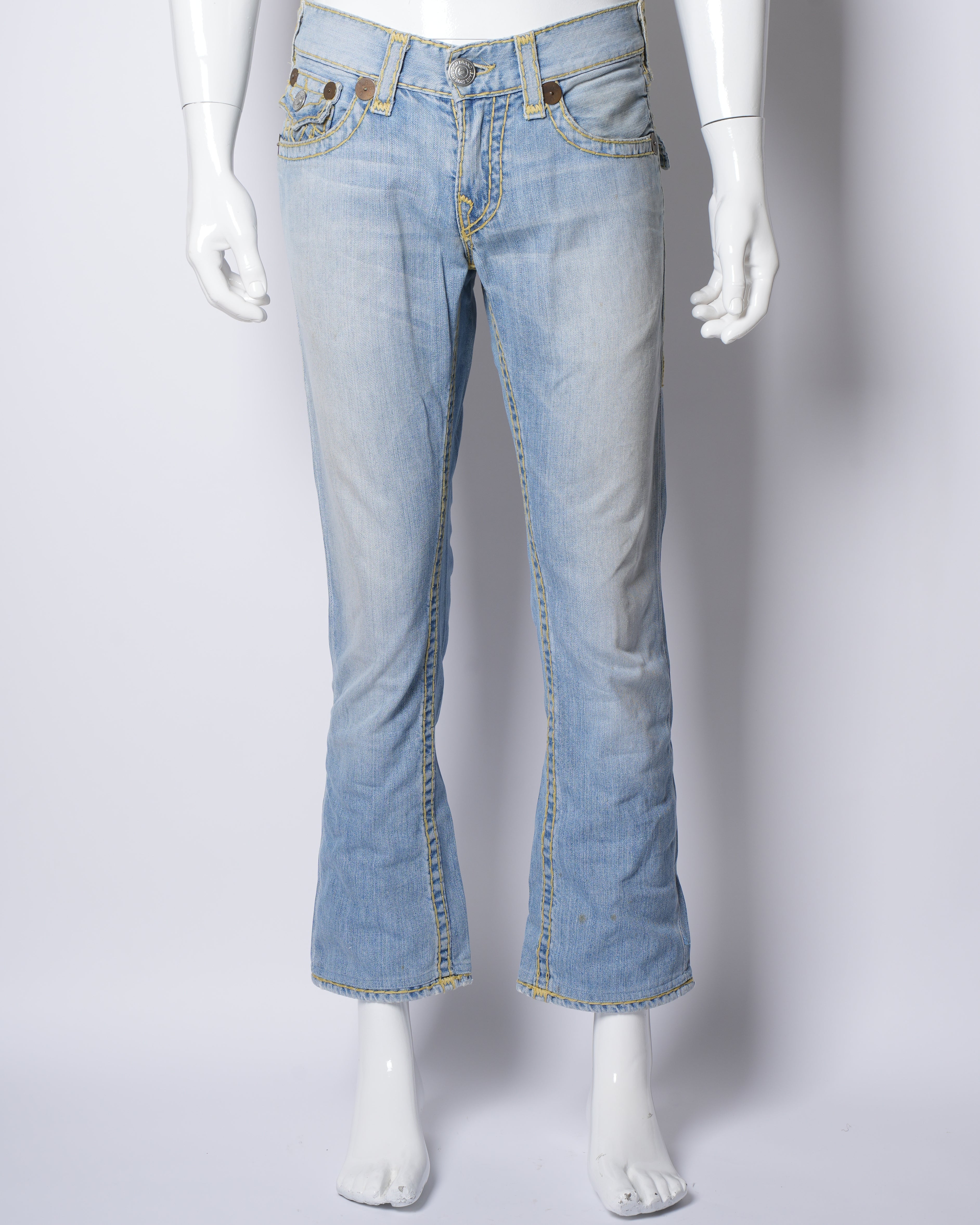 True Religion Regular Fit. Denim Pants In Light Blue With Yellow Stitchline