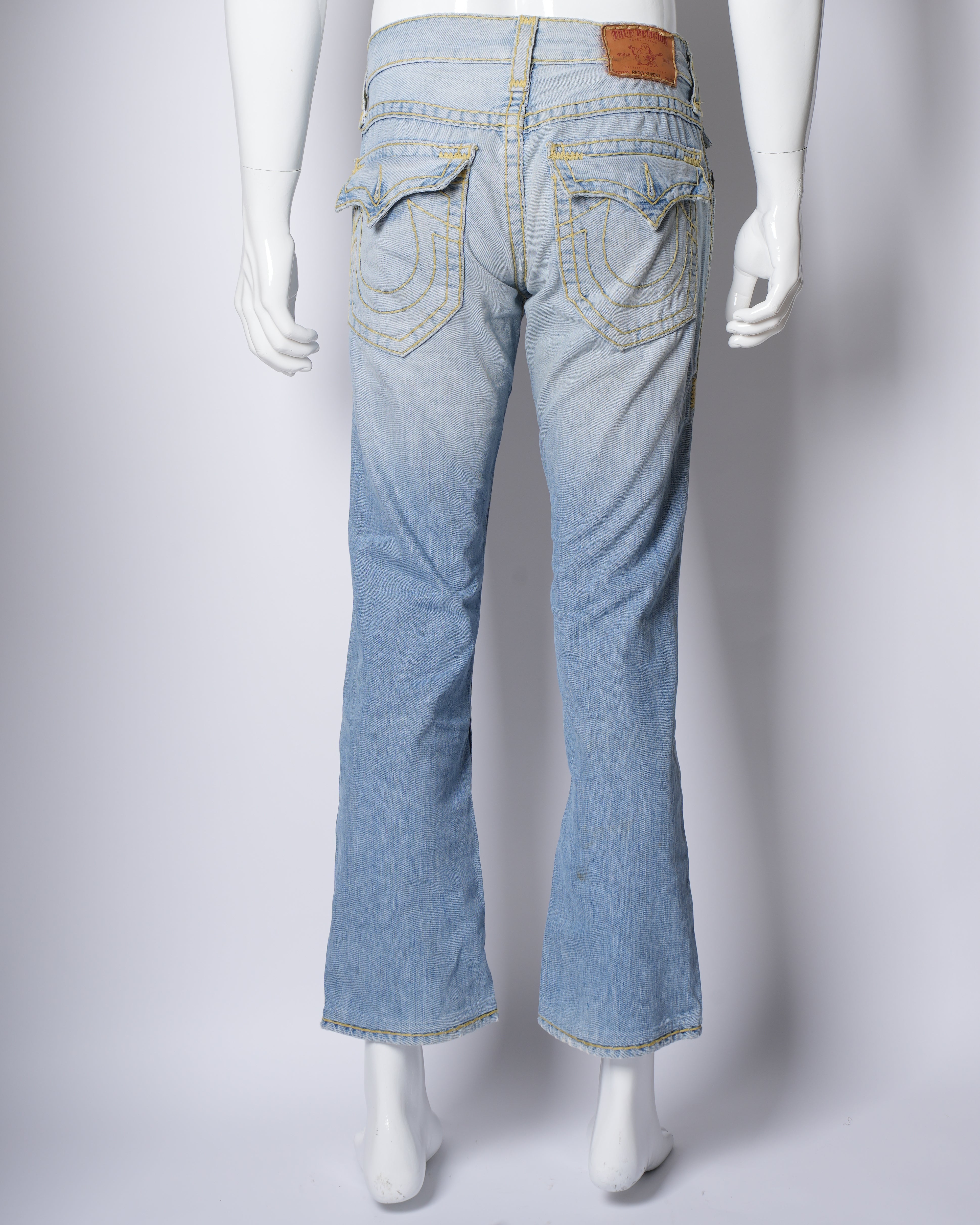 True Religion Regular Fit. Denim Pants In Light Blue With Yellow Stitchline