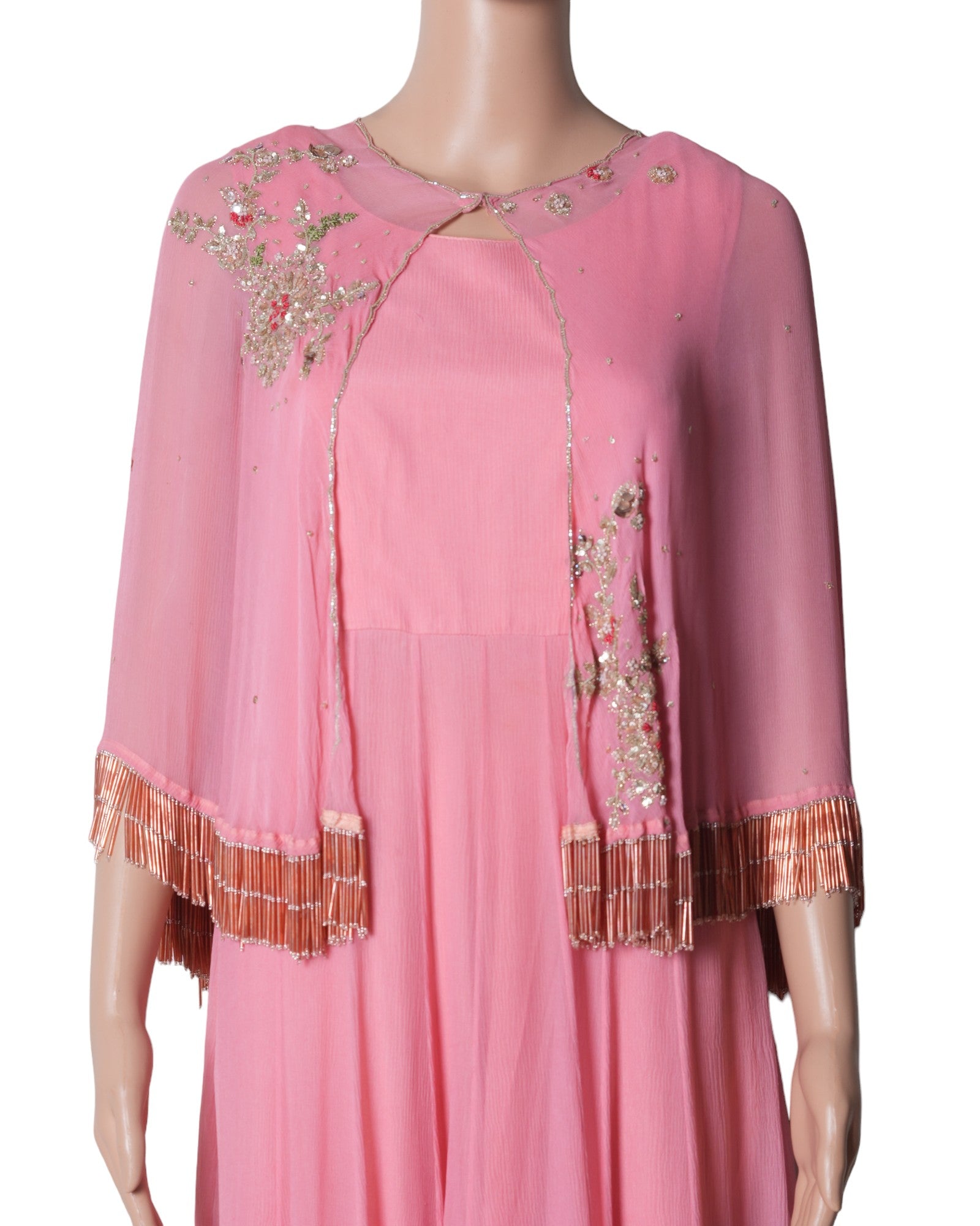 Dolly J Dress In Pink With Cape & Pants Set