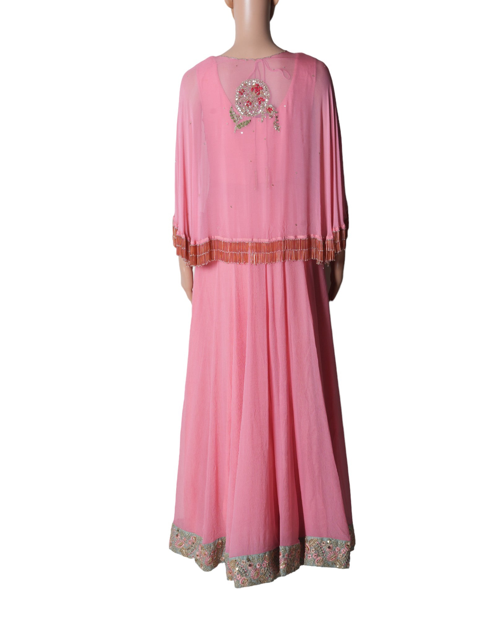 Dolly J Dress In Pink With Cape & Pants Set