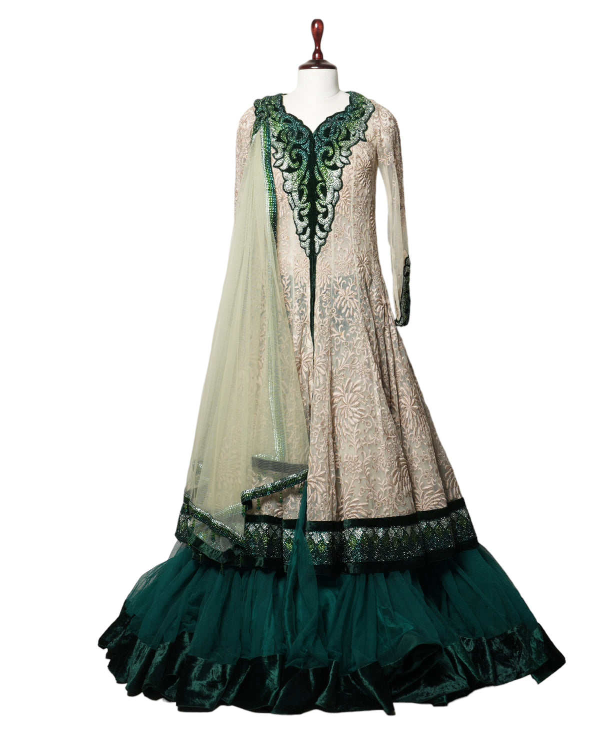 Ecru Luxury Green Anarkali Set