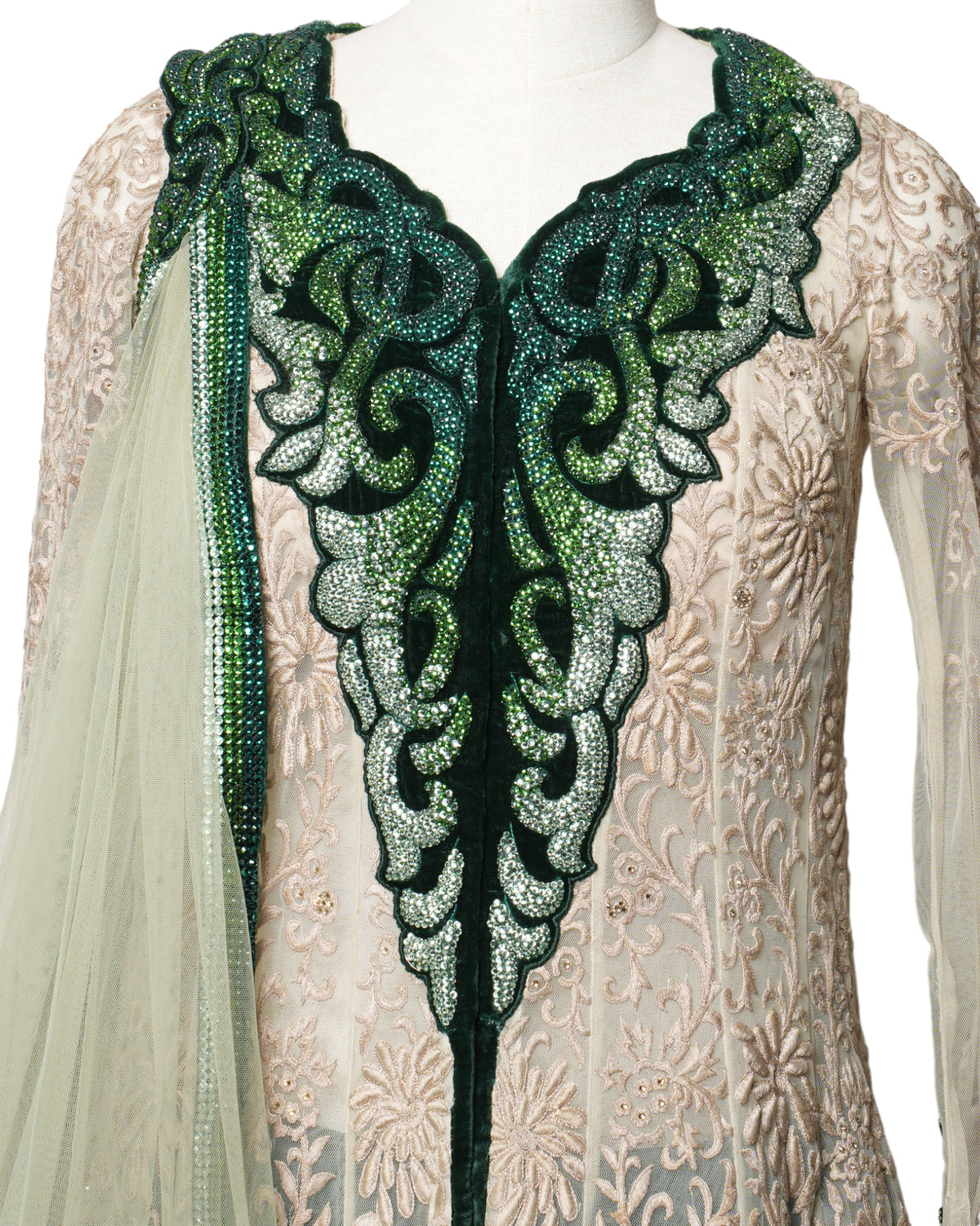 Ecru Luxury Green Anarkali Set