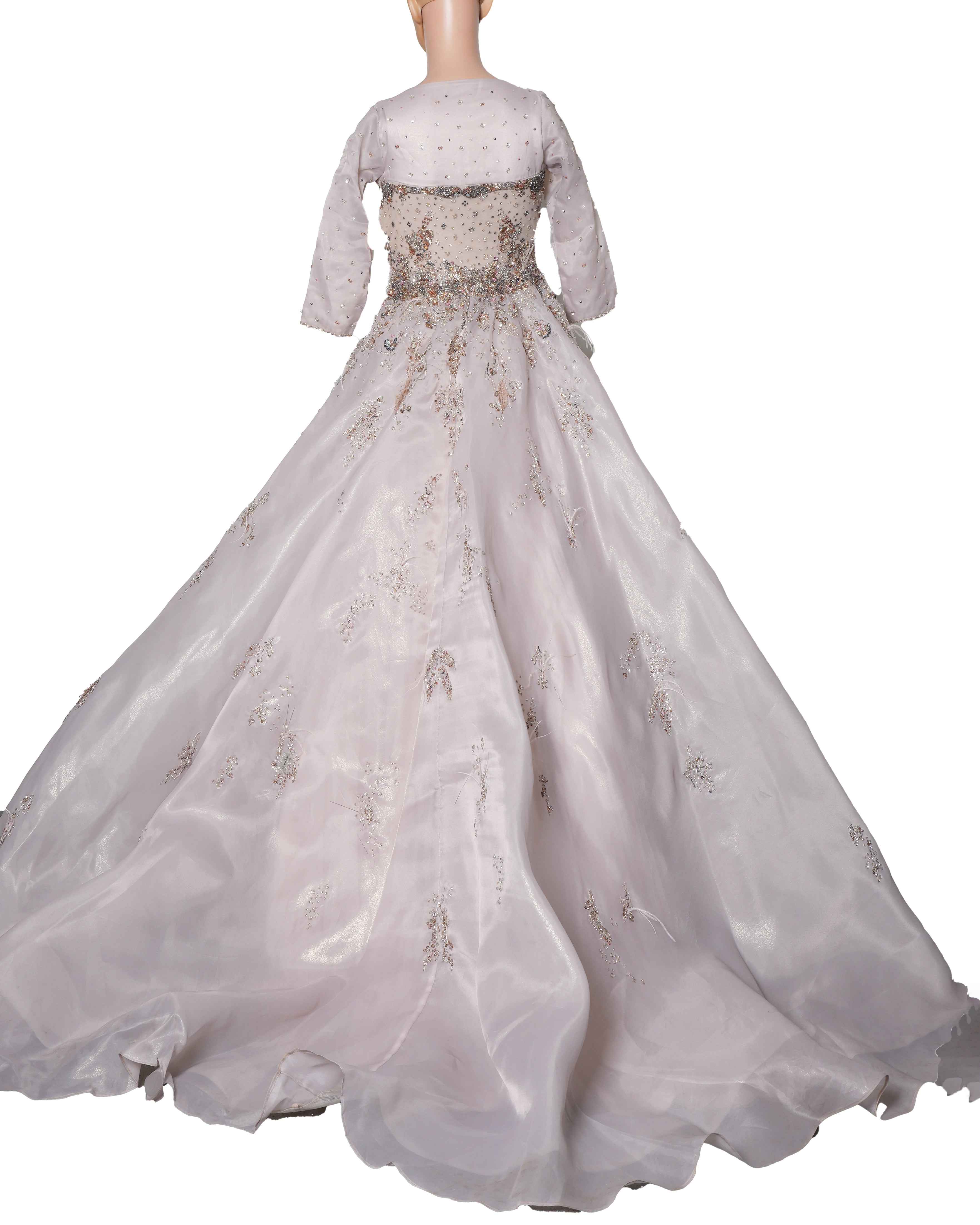 Dolly J pale pink embroidered bridal gown with belt