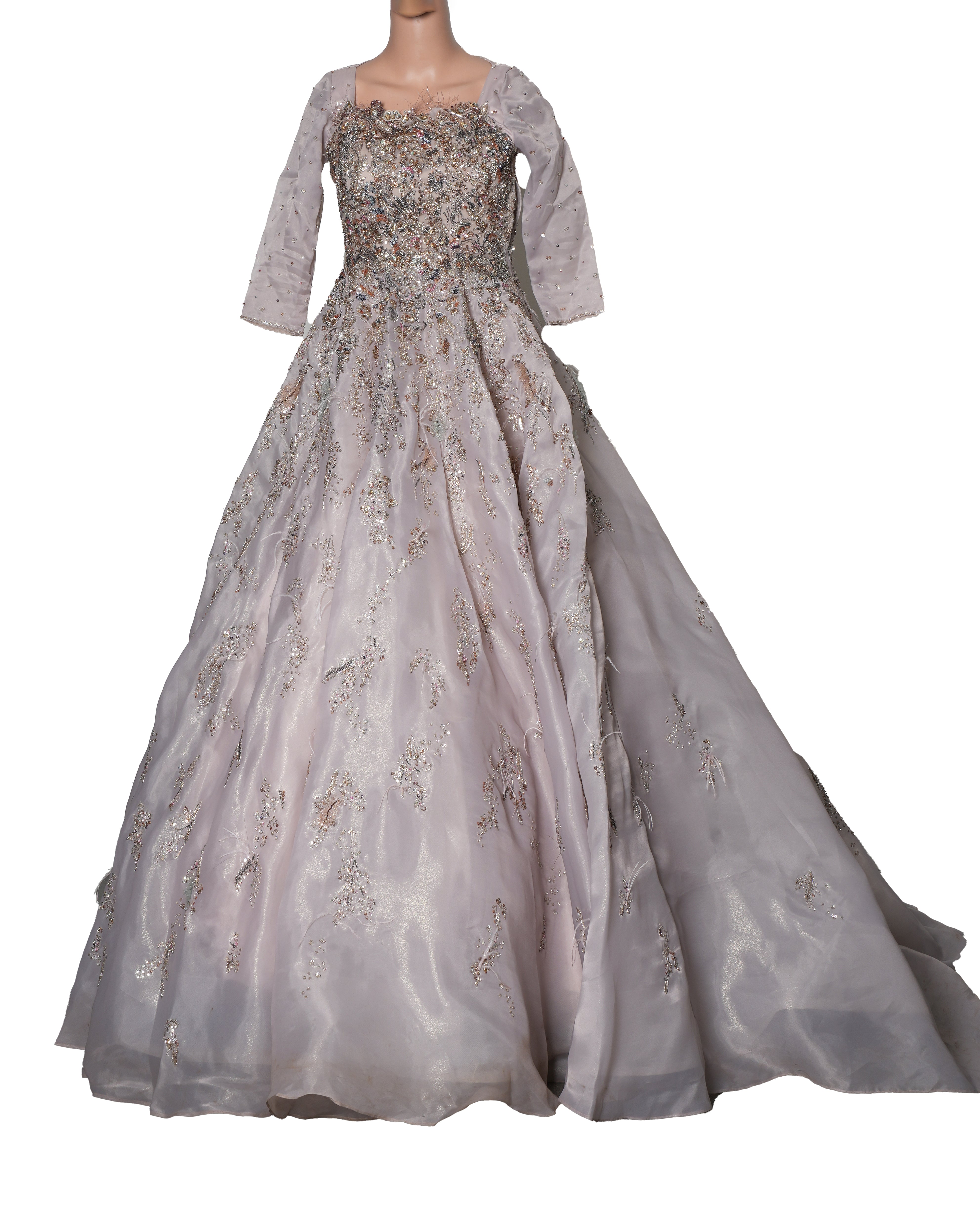 Dolly J pale pink embroidered bridal gown with belt