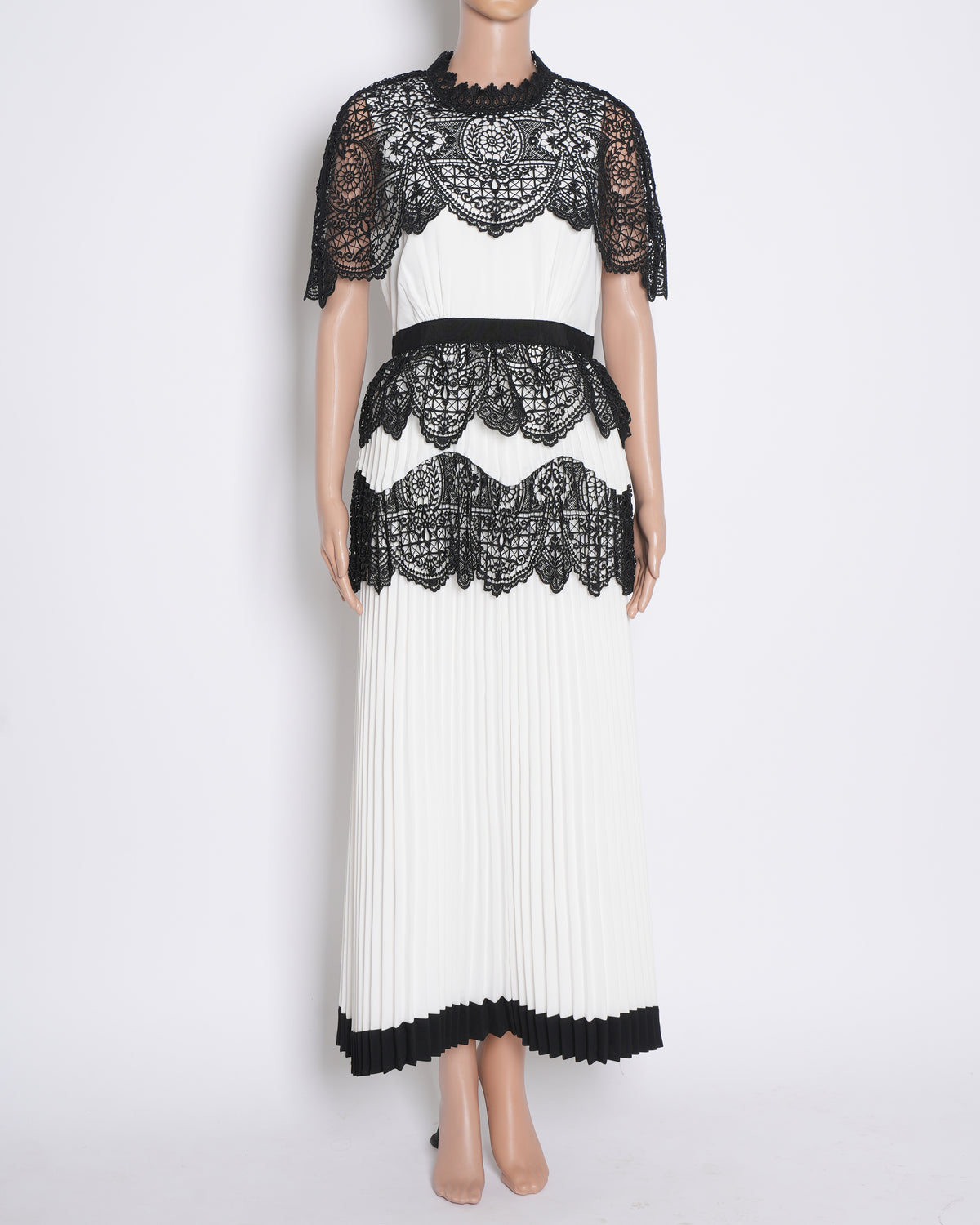 Self Portrait Black & White Dress With Lace Trimming